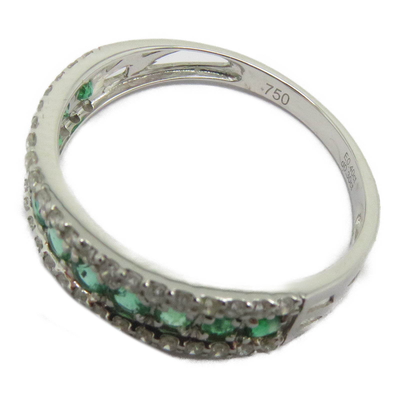JEWELRY 18K白金Emerald Ring 0.4ct綠寶石/0.3ct鑽石戒指US#6.25綠色/銀色