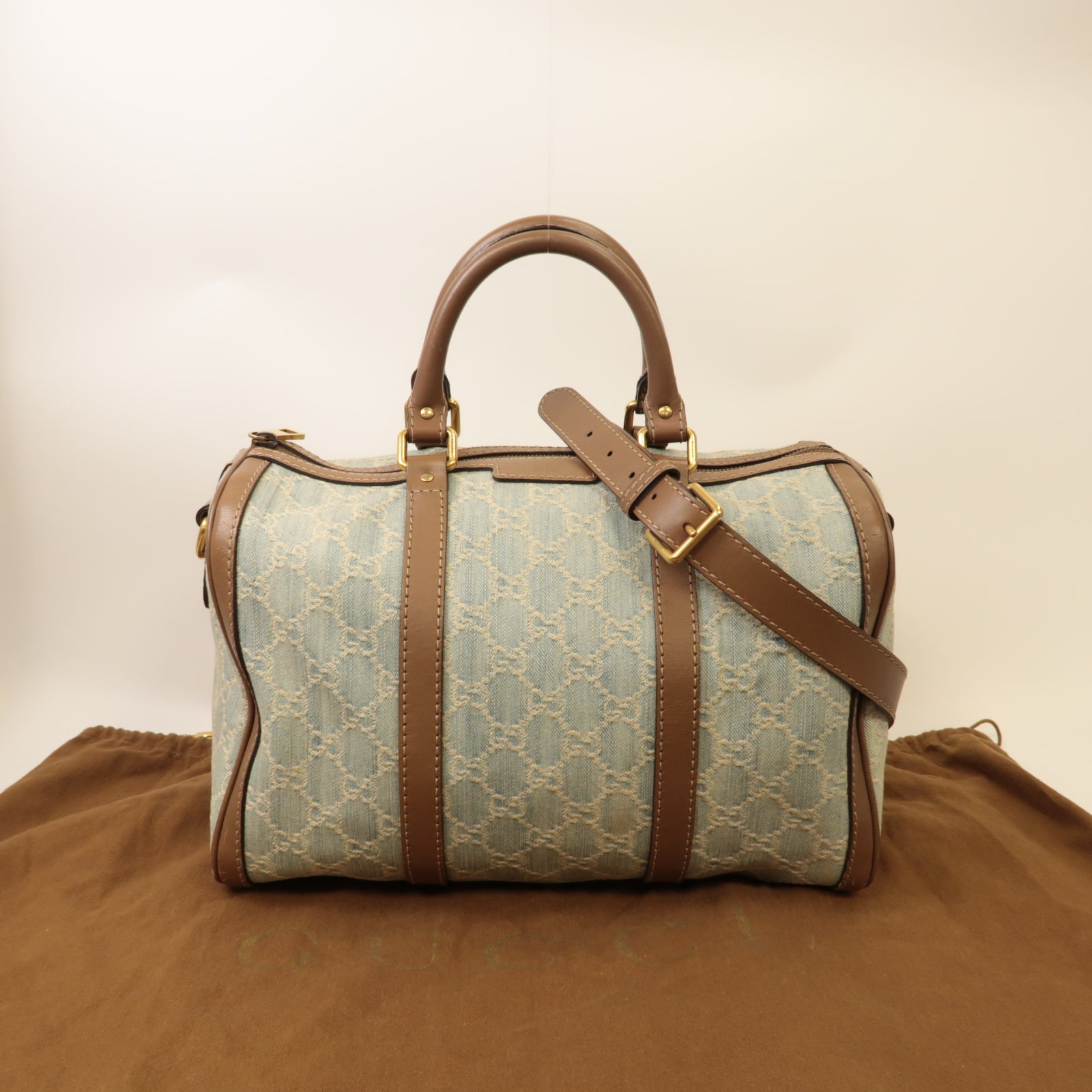 GUCCI 牛仔布2way Shoulder Bag金扣手挽肩背兩用袋淺藍色