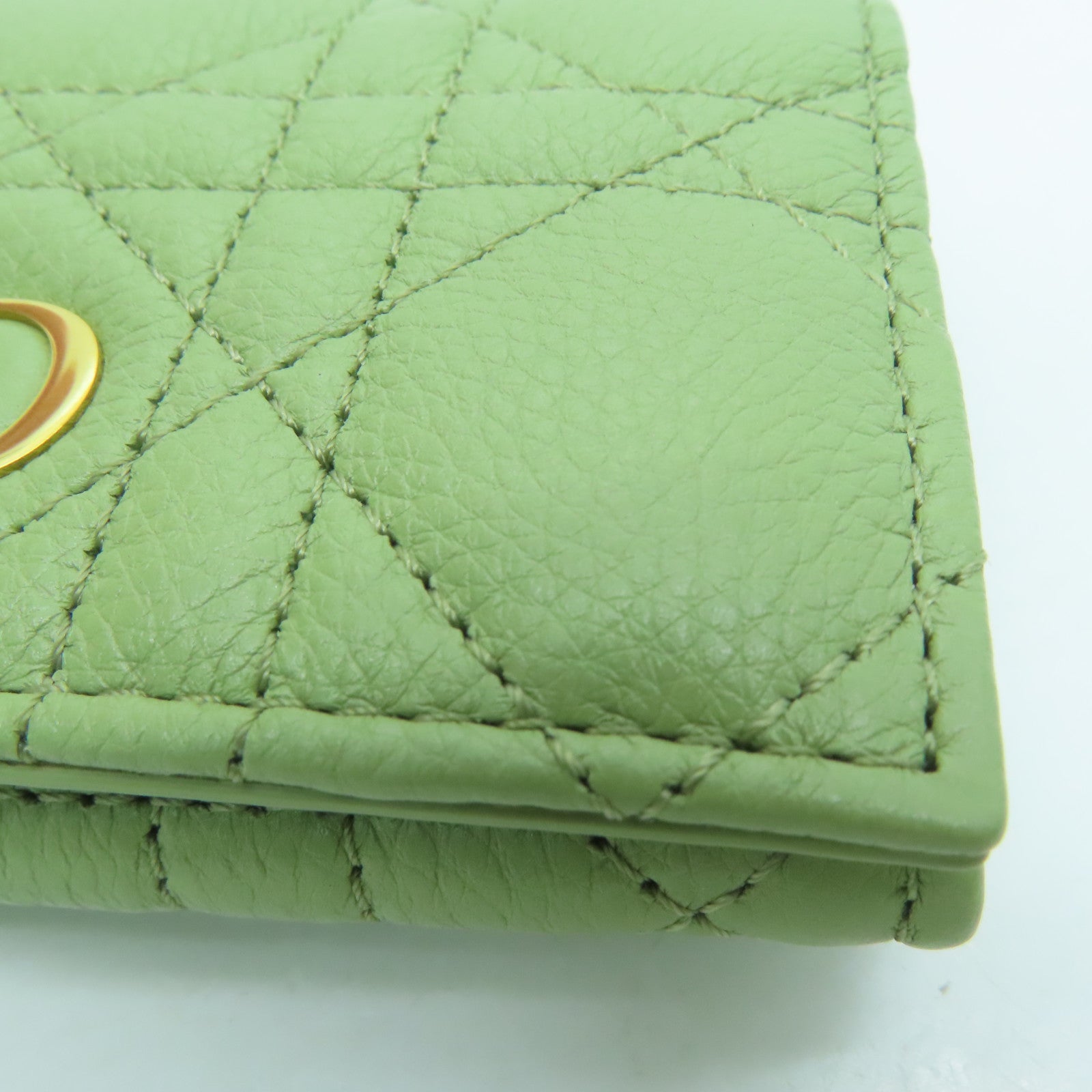 Dior Leather Card Case Gold Buckle Card Holder Green