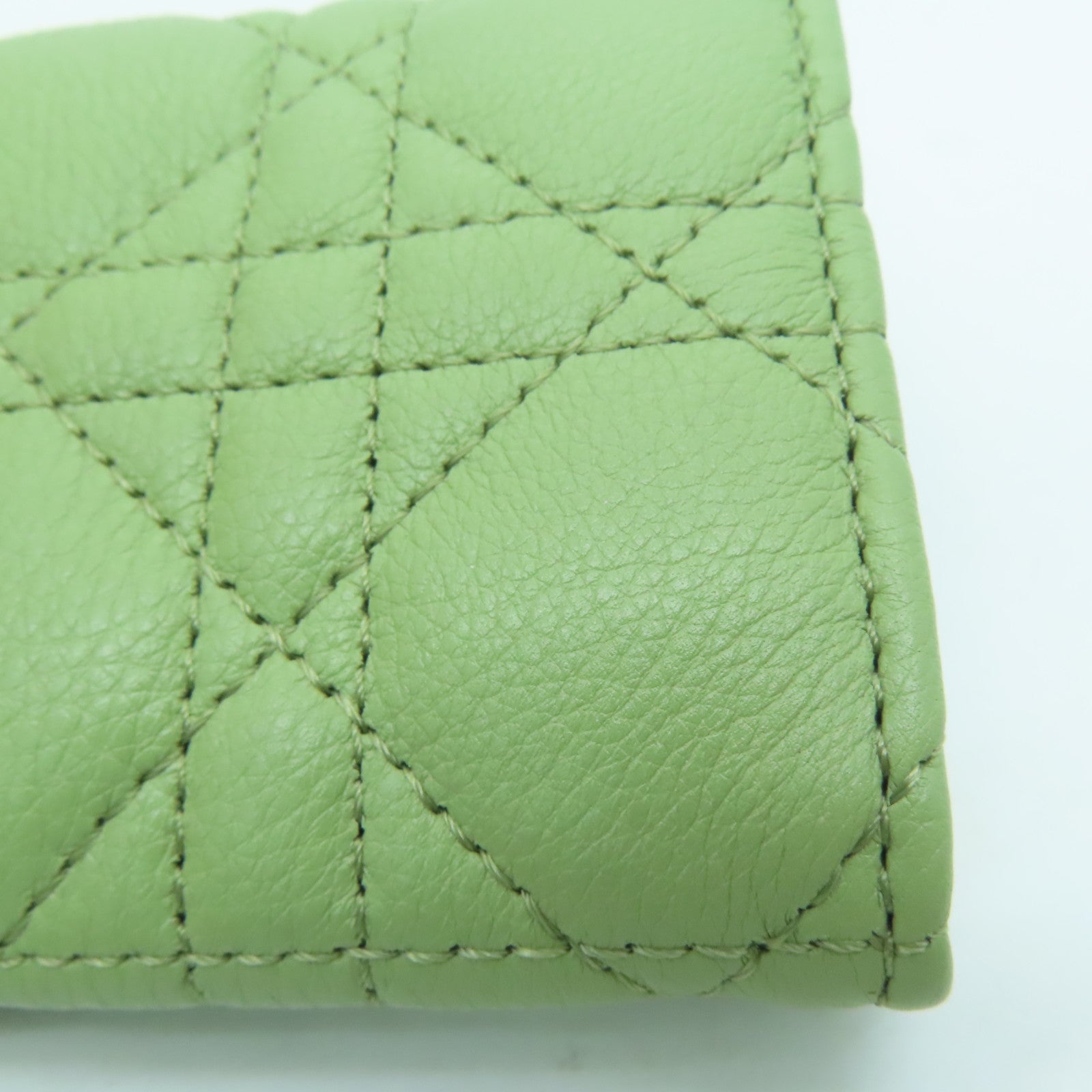 Dior Leather Card Case Gold Buckle Card Holder Green