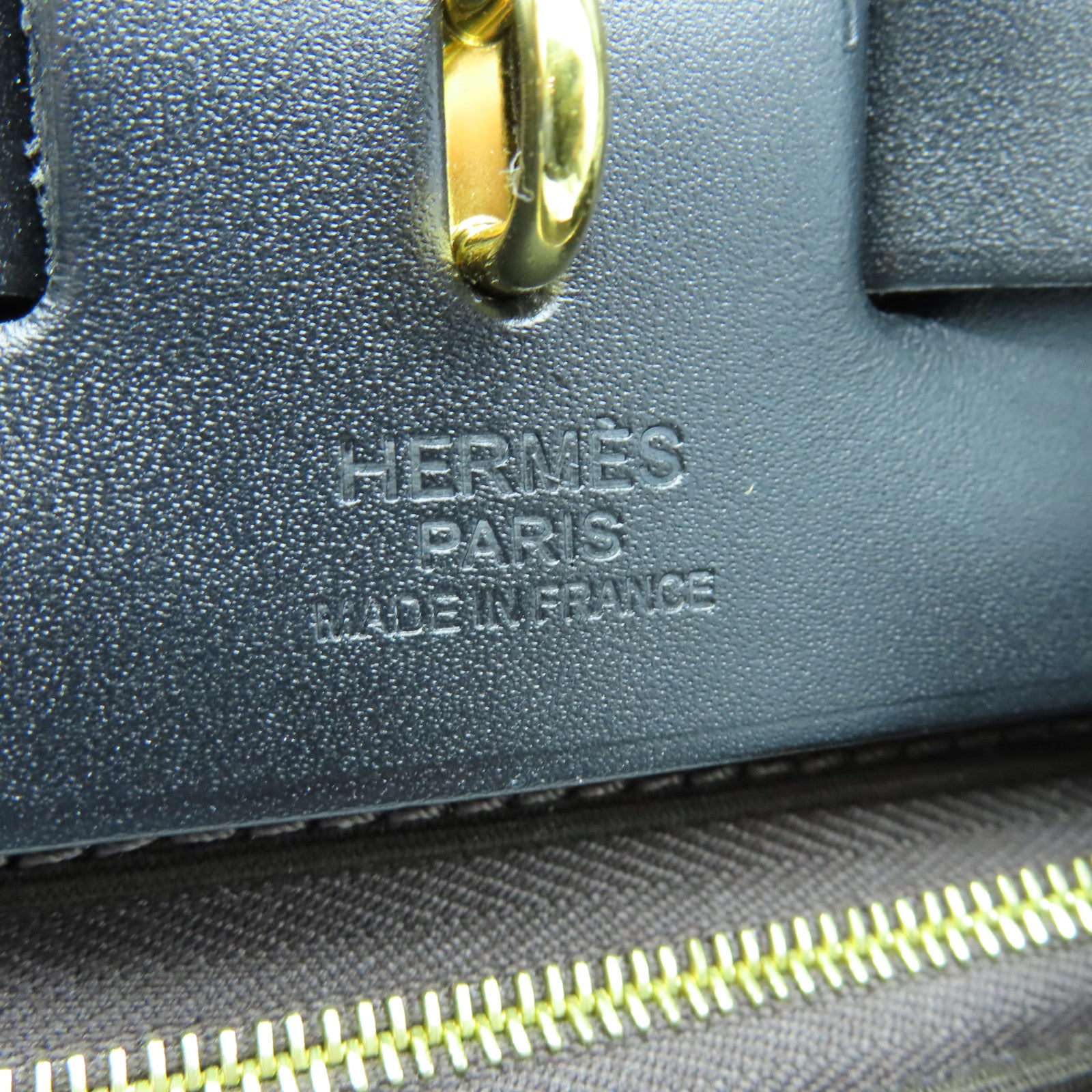 HERMES 帆布Herbag PM金扣手挽肩背两用袋咖啡色/黑色