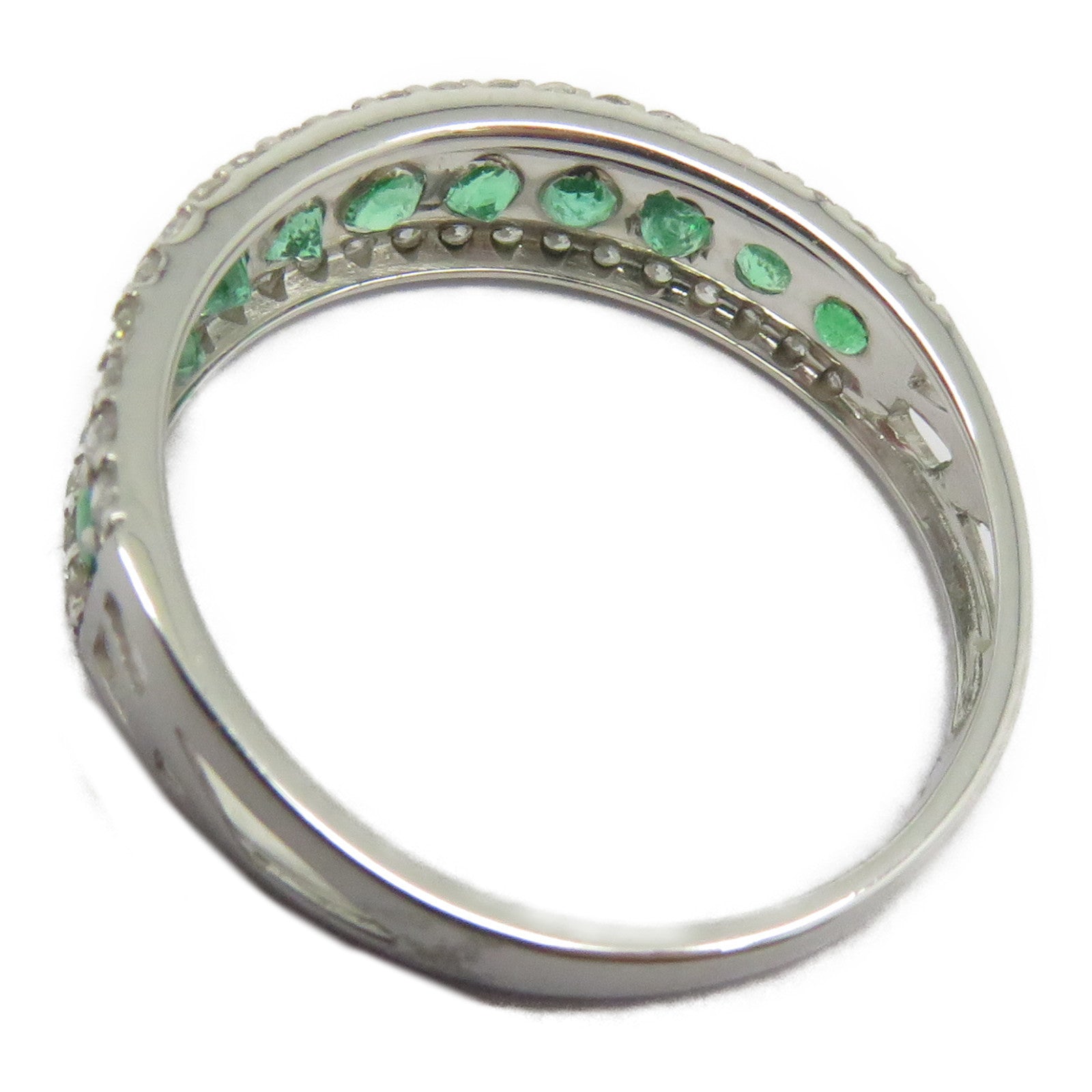 JEWELRY 18K白金Emerald Ring 0.4ct綠寶石/0.3ct鑽石戒指US#6.25綠色/銀色