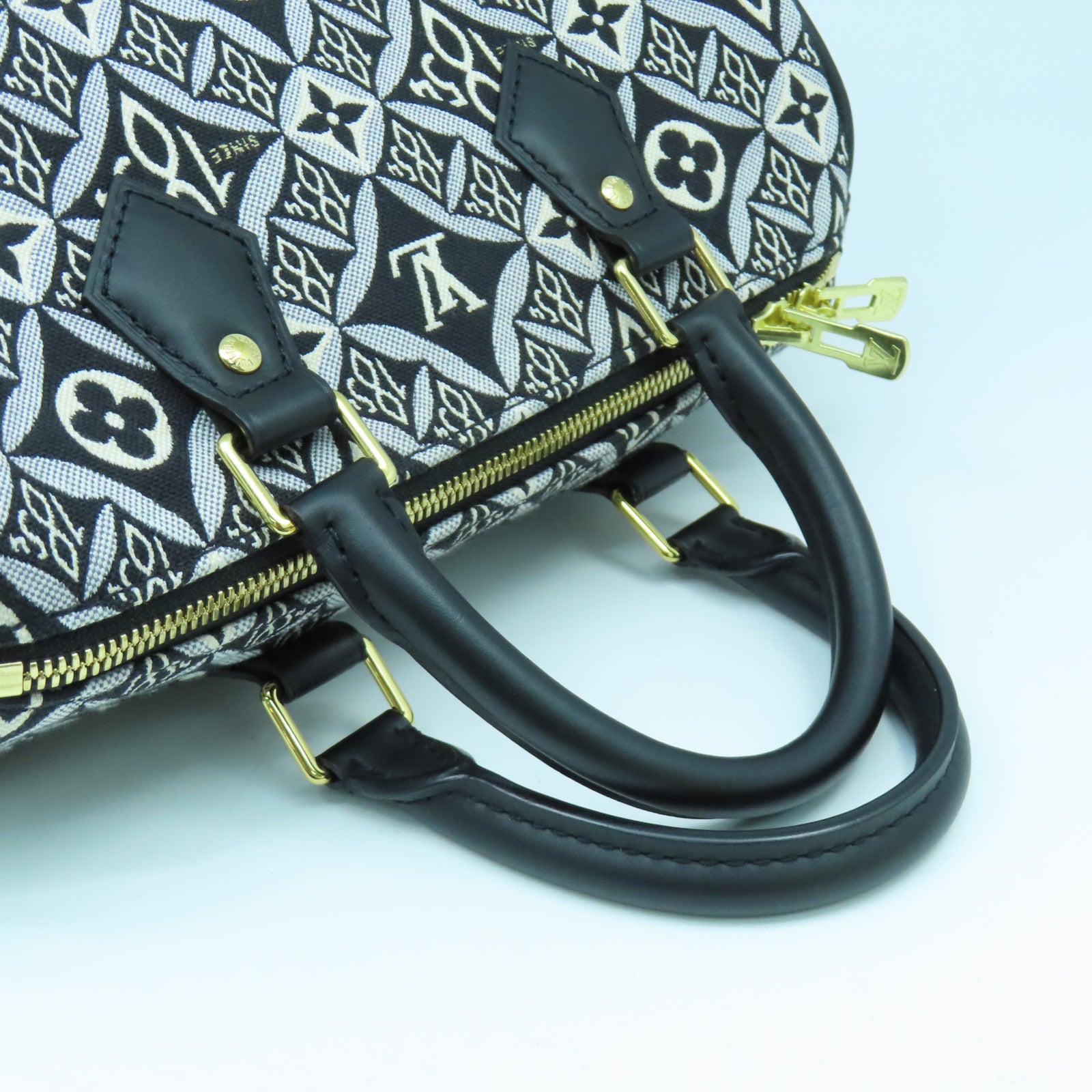 LOUIS VUITTON 【激減優惠】Monogram Jacquard Since 1854 Speedy Bandouliere 25金扣手挽肩背兩用袋黑色/白色