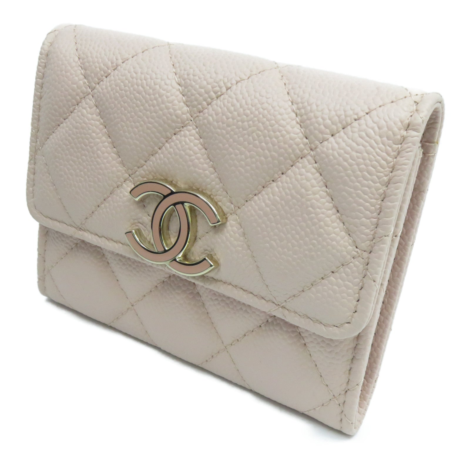 CHANEL 菱格Caviar皮革Card Holder金扣卡片套粉紅色