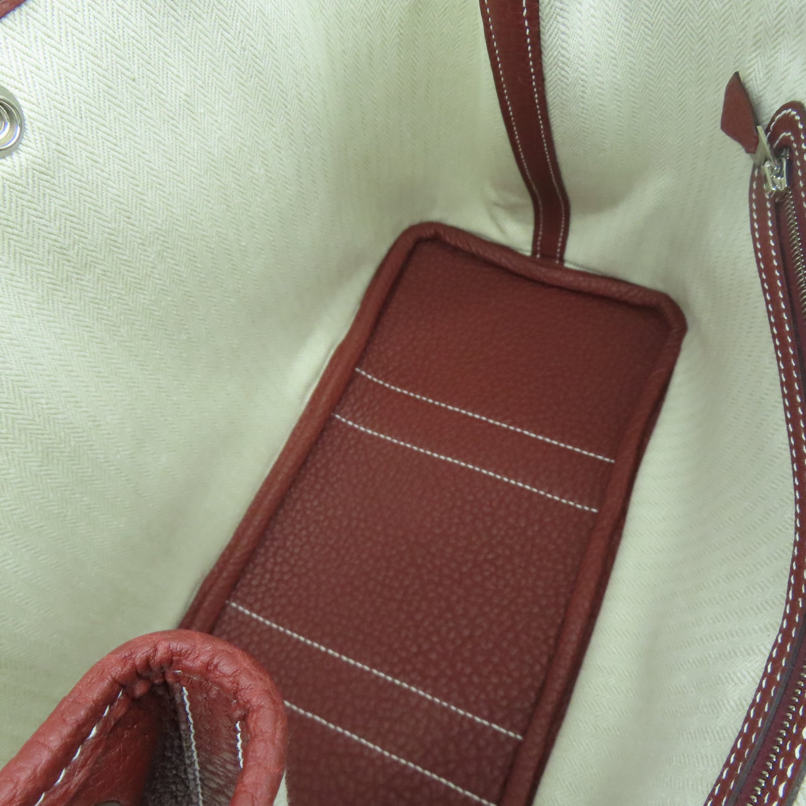 HERMES Negonda皮革GardenParty TPM銀扣手挽袋正紅色