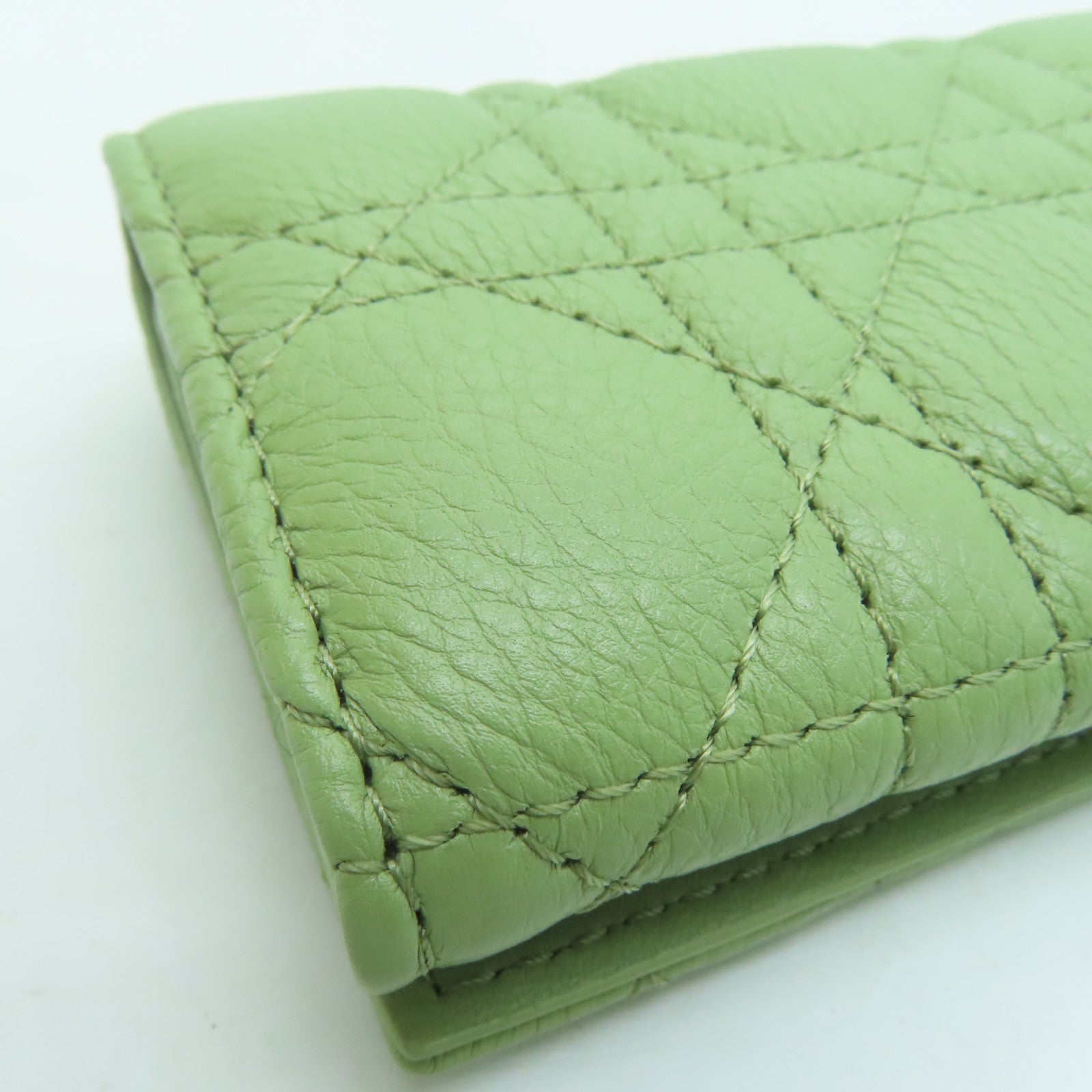 Dior Leather Card Case Gold Buckle Card Holder Green