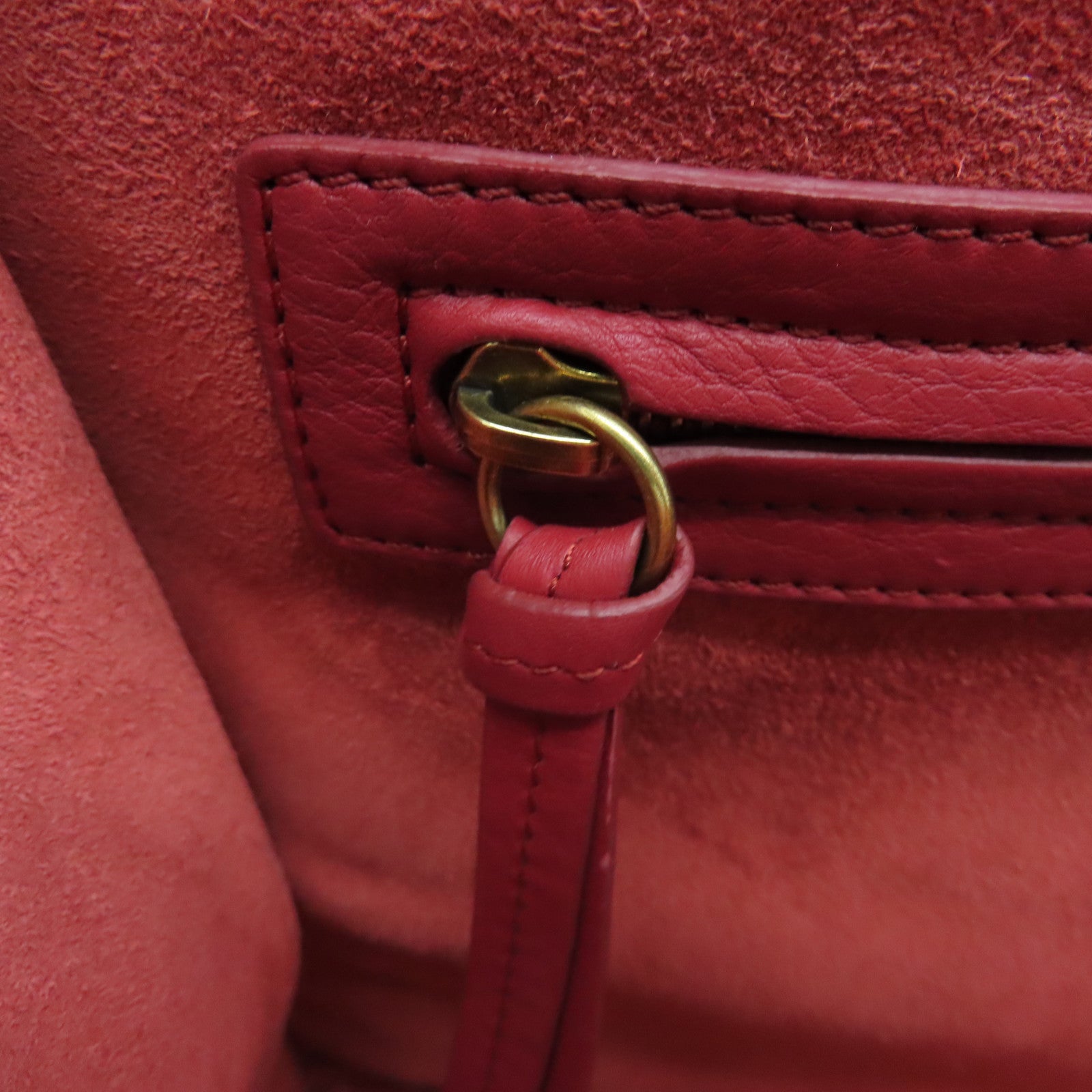 CELINE 【激減優惠】牛皮皮革Handbag金扣手挽袋紅色
