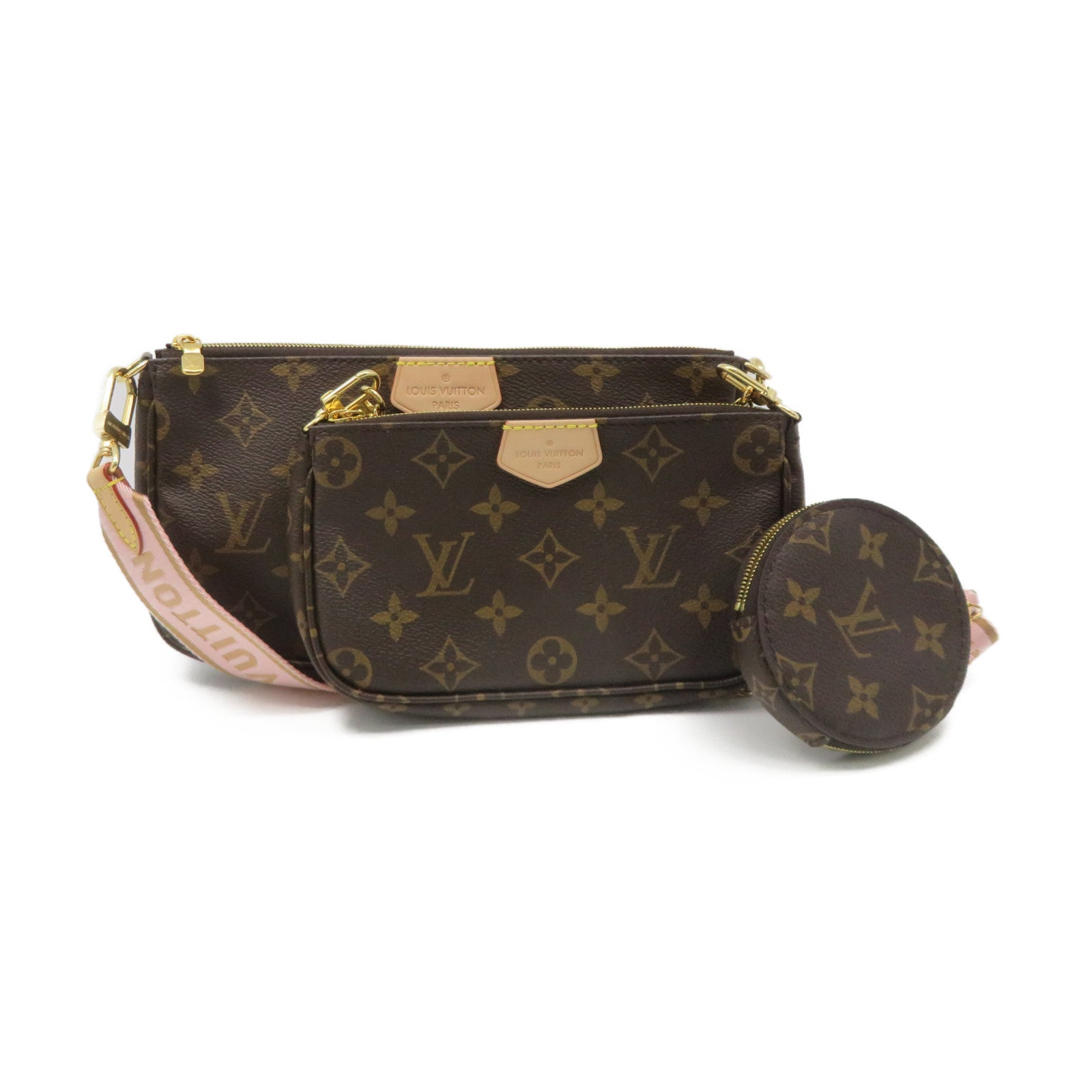 LOUIS VUITTON Monogram Multi Pochette Accessoires Shoulder Bag肩背袋啡色/粉红色