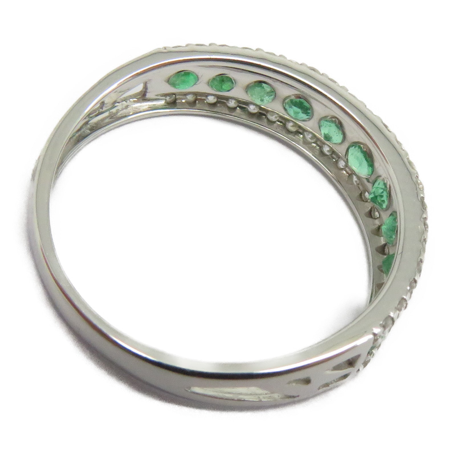 JEWELRY 18K白金Emerald Ring 0.4ct綠寶石/0.3ct鑽石戒指US#6.25綠色/銀色