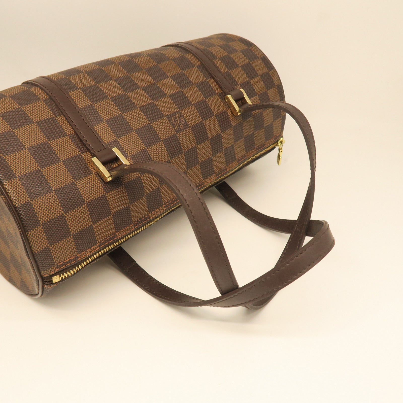 LOUIS VUITTON Damier Papillon PM Gold Buckle Shoulder Bag Brown