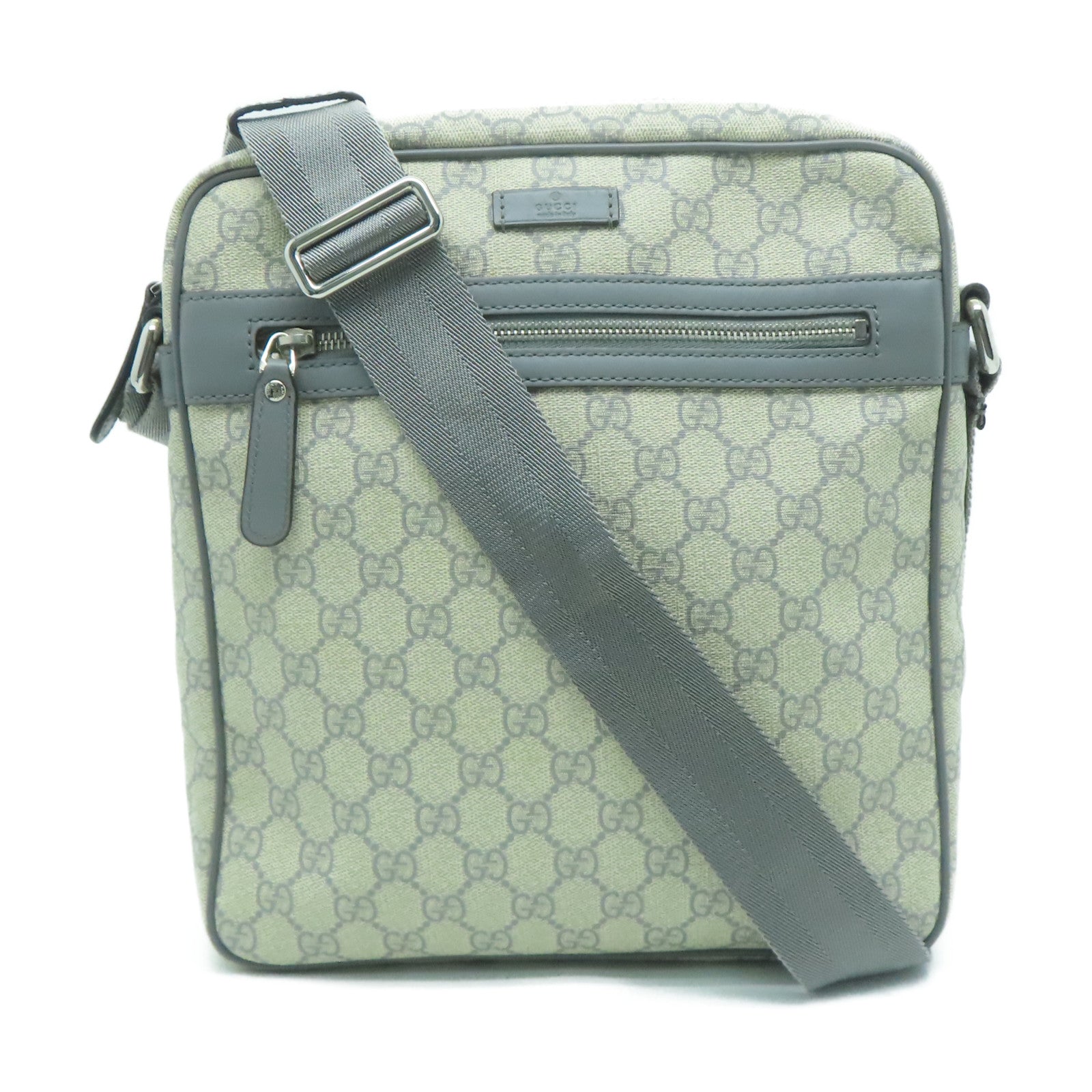 GUCCI 塗層帆布Shoulder Bag銀扣肩背袋灰色