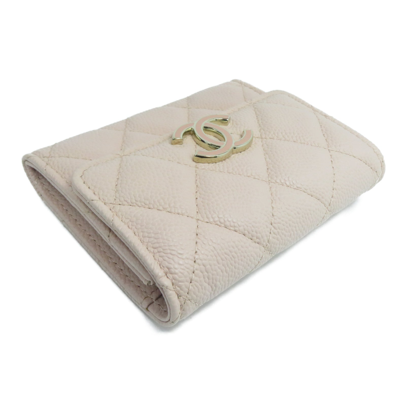 CHANEL 菱格Caviar皮革Card Holder金扣卡片套粉紅色