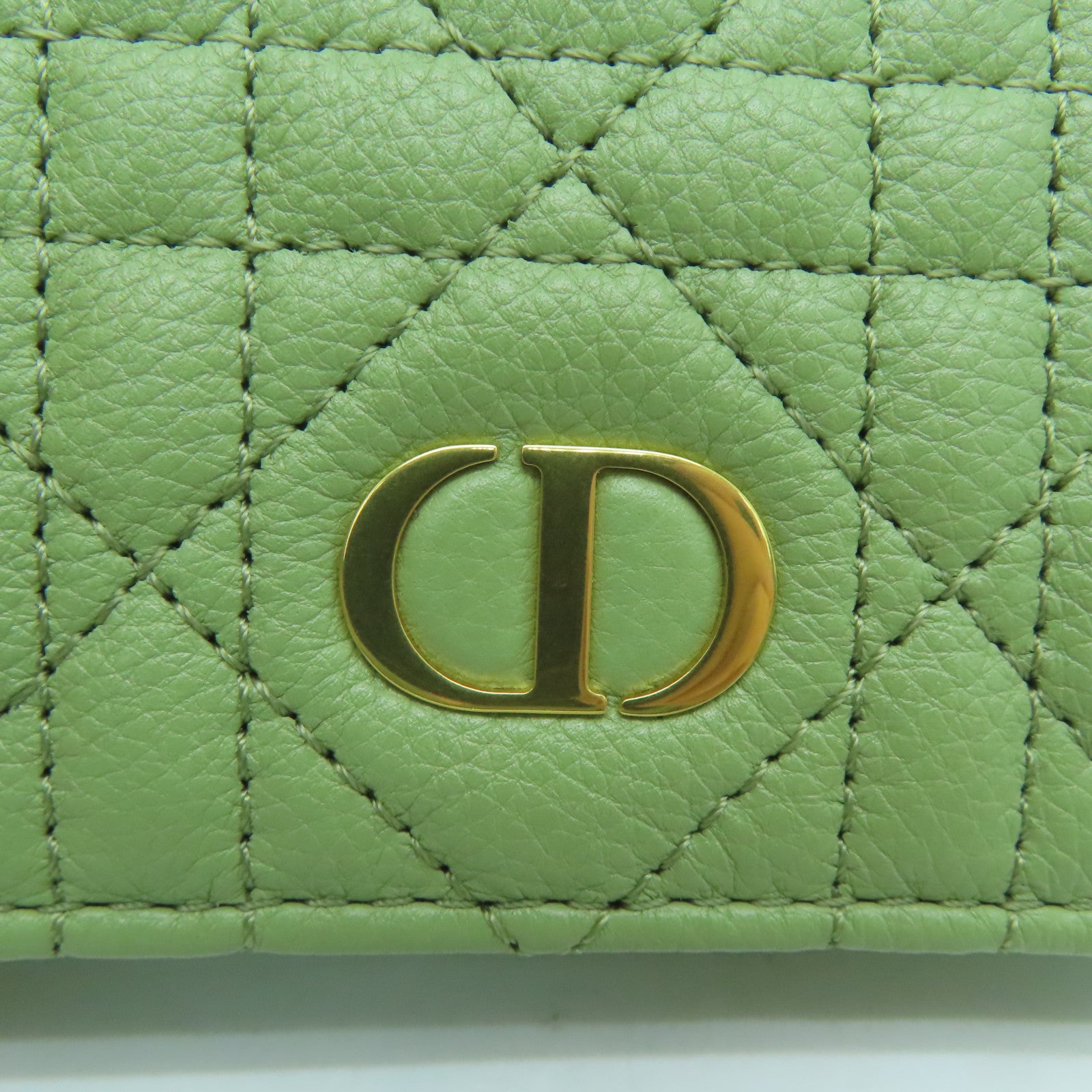 Dior Leather Card Case Gold Buckle Card Holder Green