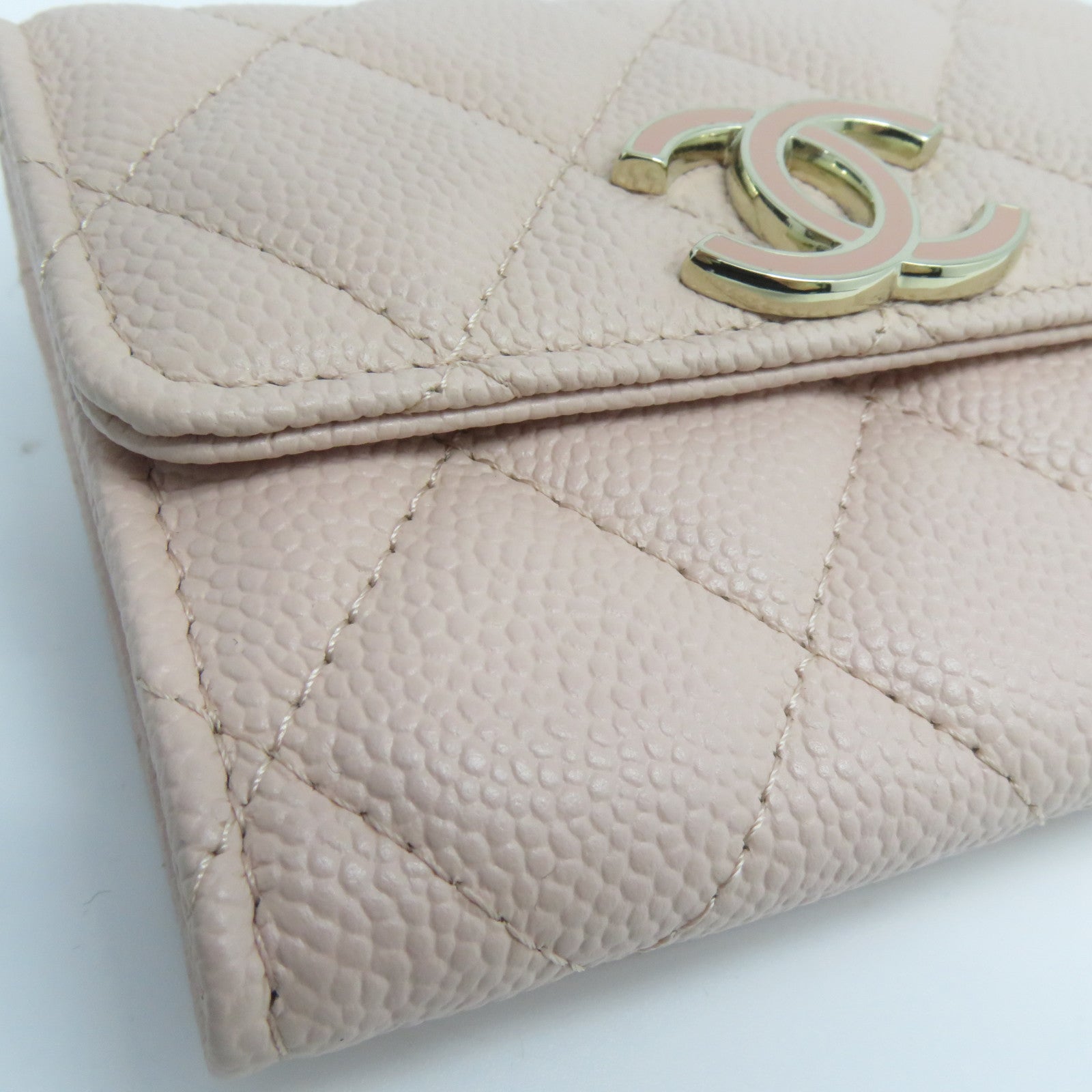 CHANEL 菱格Caviar皮革Card Holder金扣卡片套粉紅色