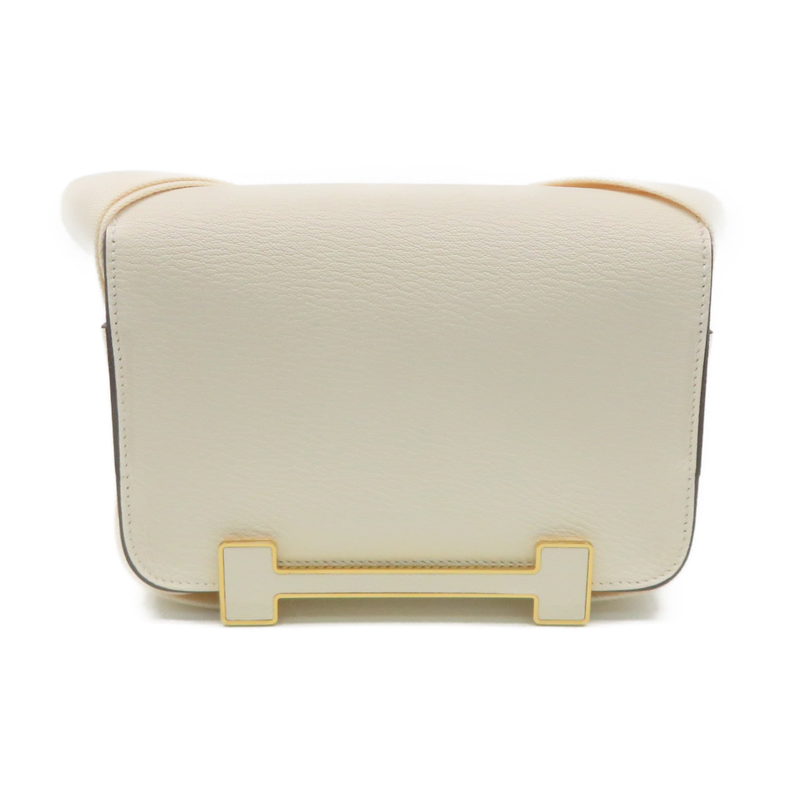 HERMES Chevre皮革Geta Shoulder Bag金扣肩背袋Nata奶油白色
