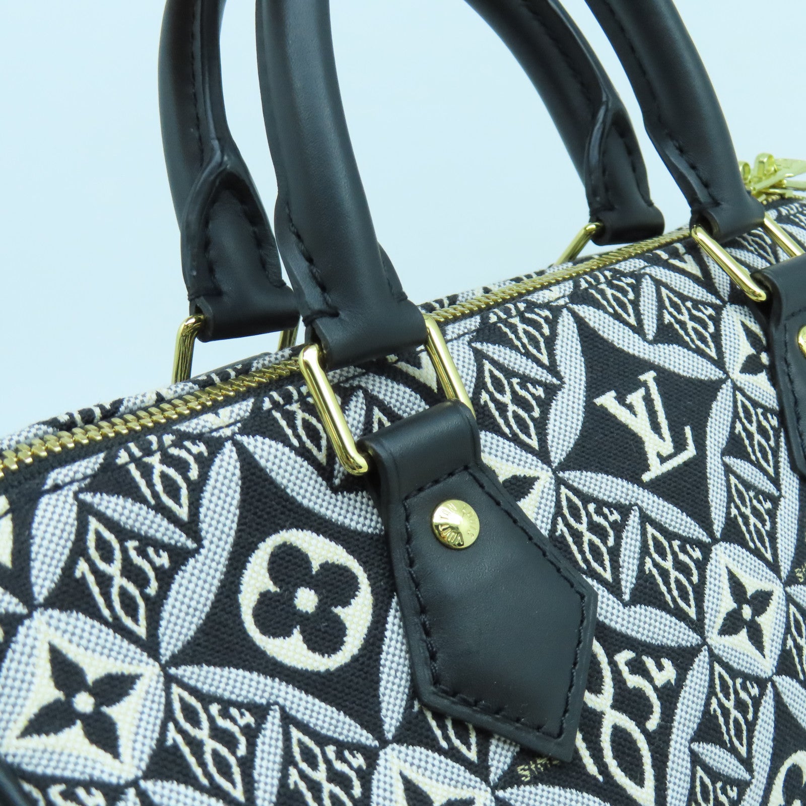 LOUIS VUITTON 【激減優惠】Monogram Jacquard Since 1854 Speedy Bandouliere 25金扣手挽肩背兩用袋黑色/白色
