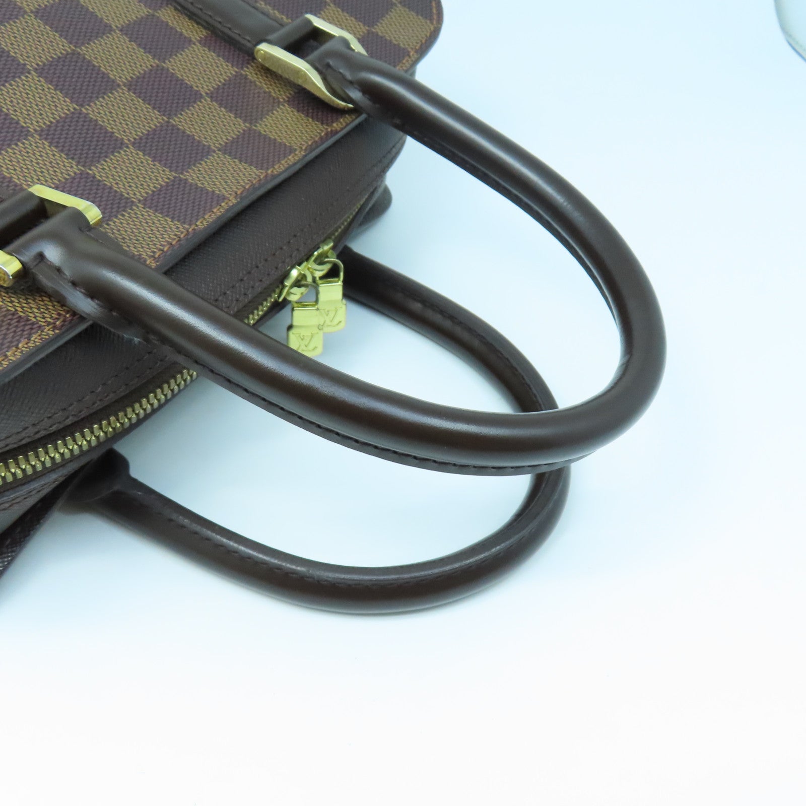 LOUIS VUITTON Damier Triana gold buckle handle bag brown
