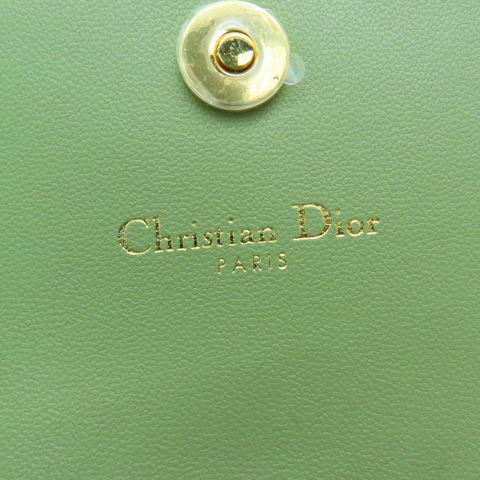 Dior Leather Card Case Gold Buckle Card Holder Green