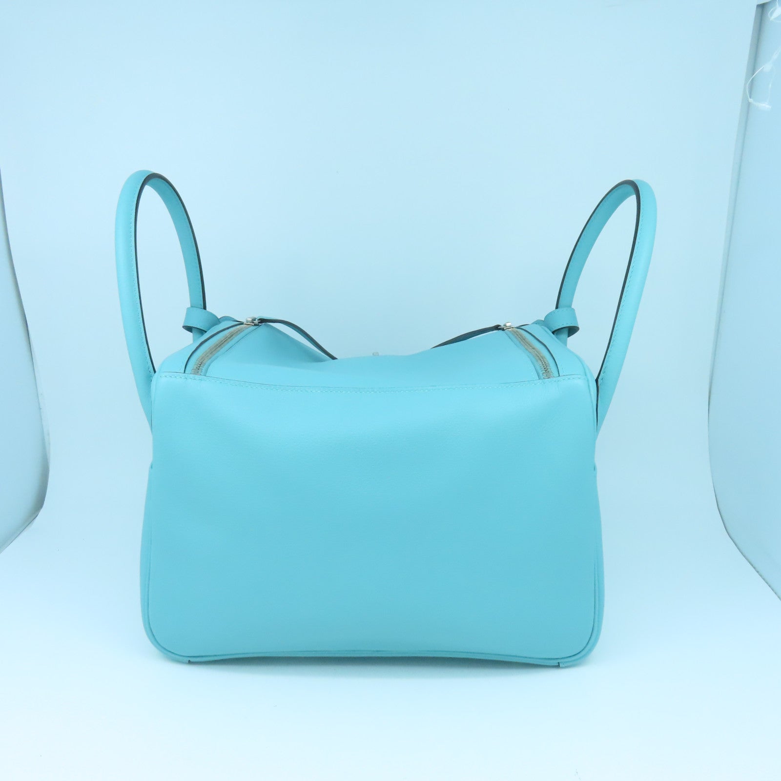 HERMES Evercolor皮革Lindy 30银扣手挽肩背两用袋Blue Atoll浅蓝色