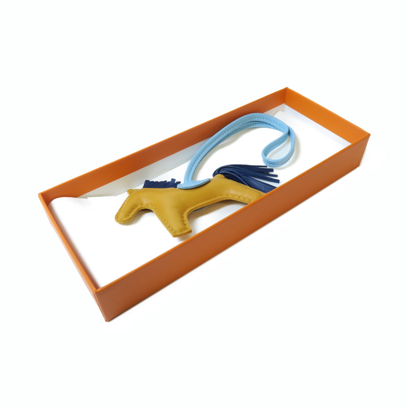 HERMES 皮革Rodeo S掛飾啡色/藍色