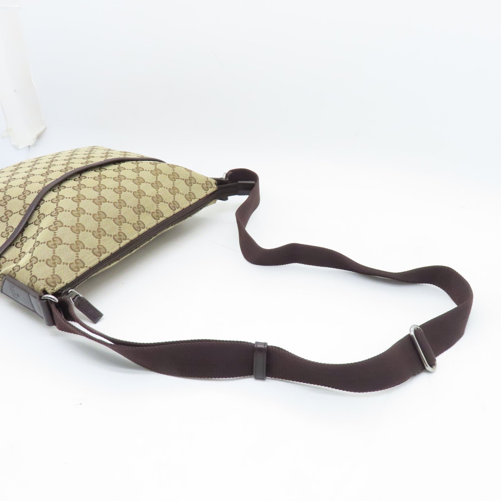 GUCCI 【激減優惠】帆布Cross Carry Bag銀扣肩背袋棕色