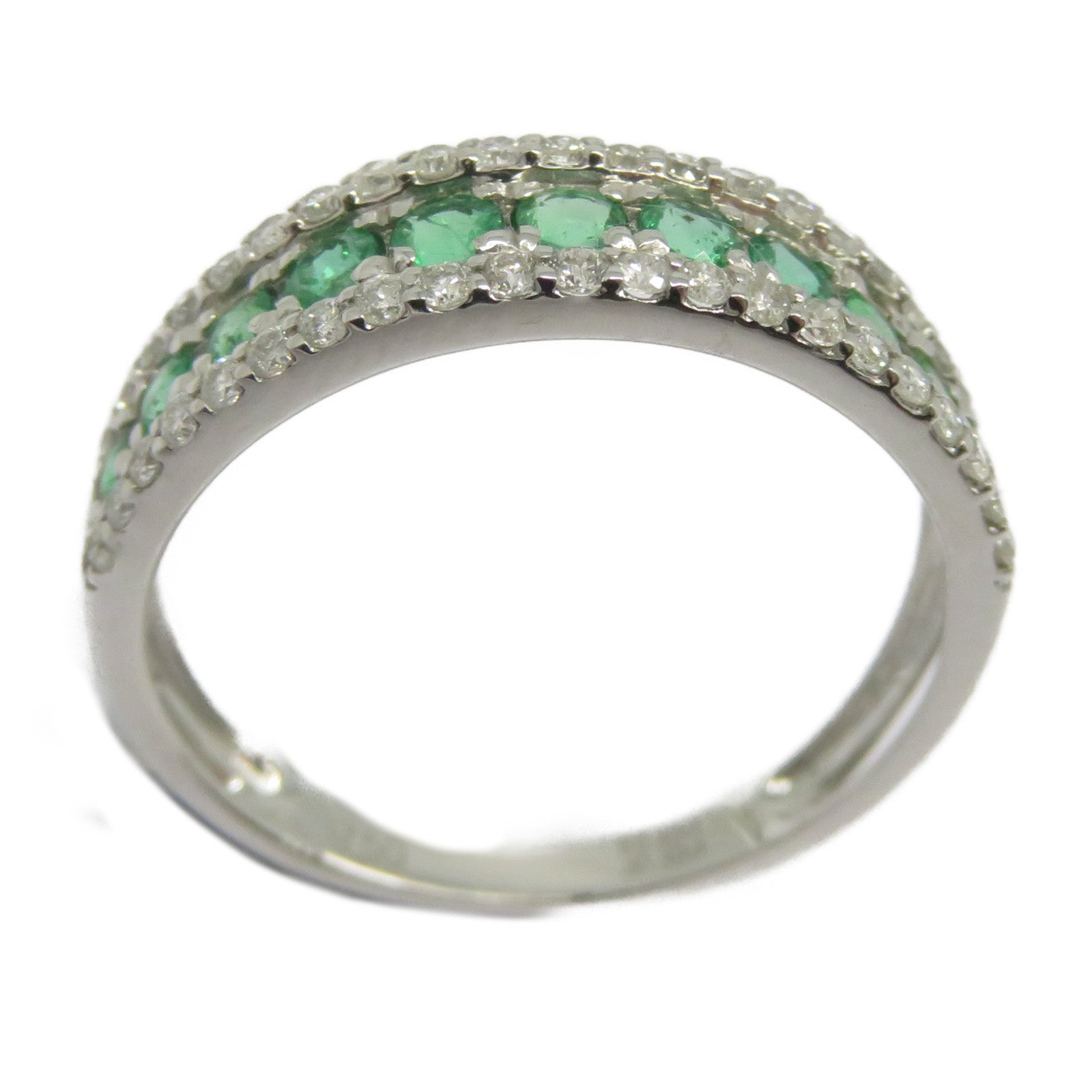 JEWELRY 18K白金Emerald Ring 0.4ct綠寶石/0.3ct鑽石戒指US#6.25綠色/銀色