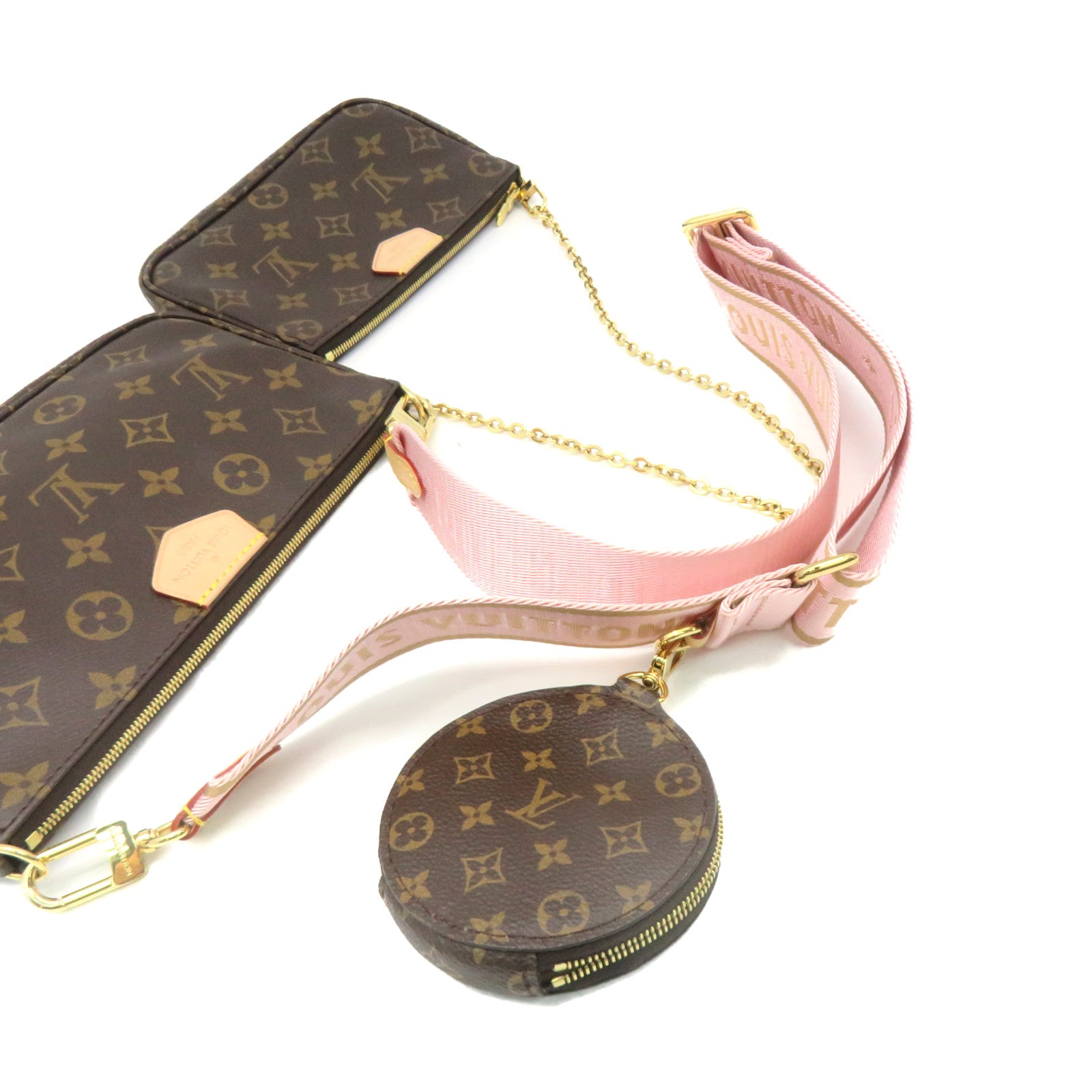 LOUIS VUITTON Monogram Multi Pochette Accessoires Shoulder Bag肩背袋啡色/粉红色