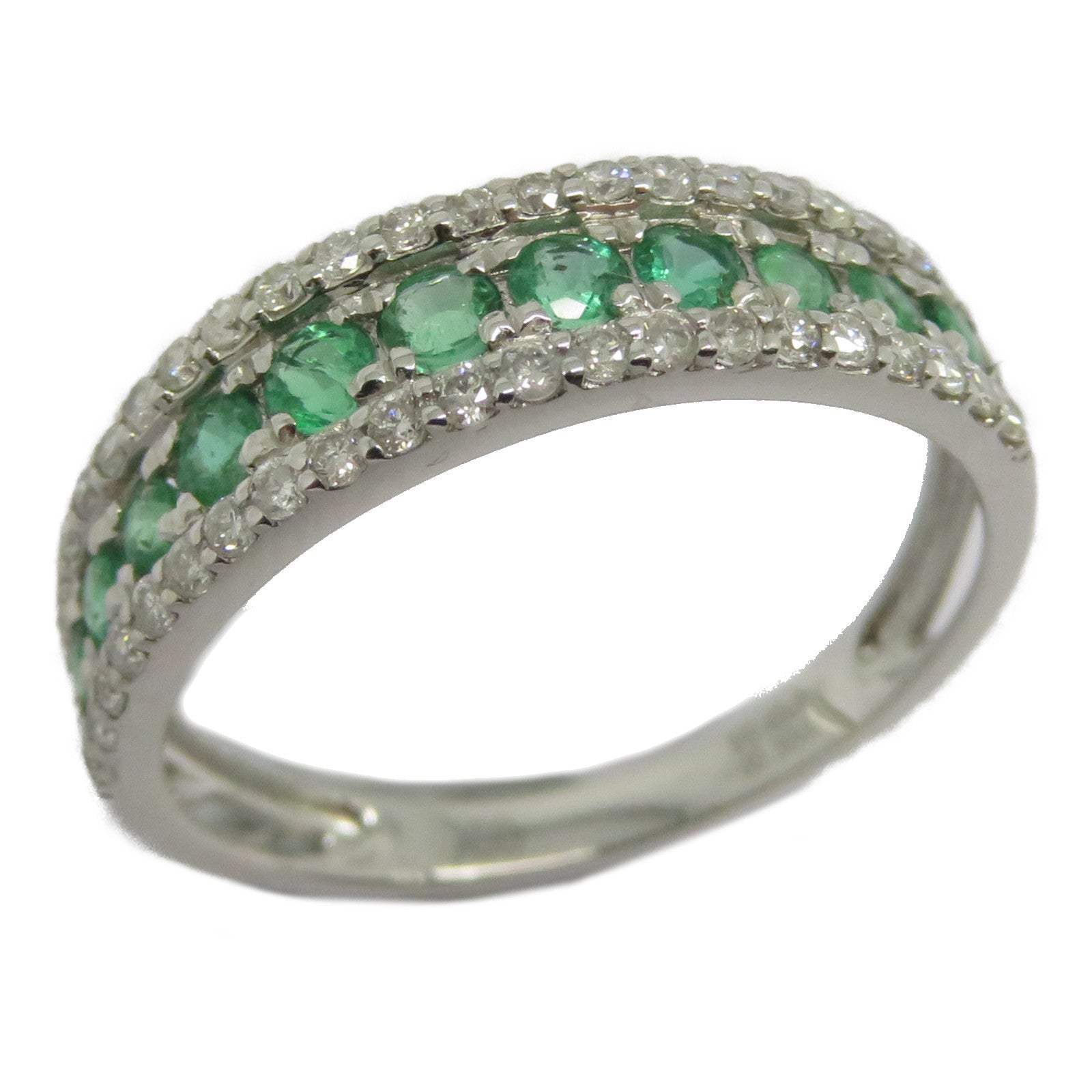 JEWELRY 18K白金Emerald Ring 0.4ct綠寶石/0.3ct鑽石戒指US#6.25綠色/銀色