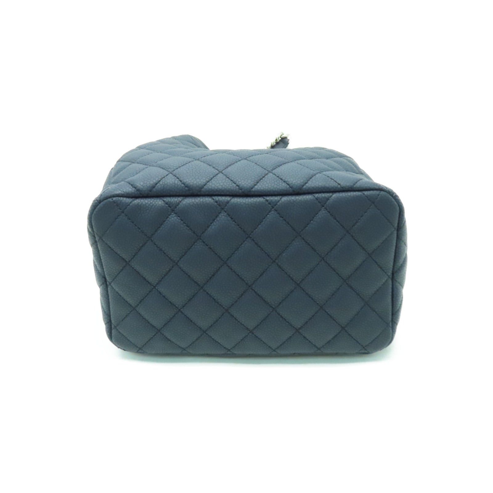 CHANEL 菱格Caviar皮革２Way Shoulder銀扣手挽肩背兩用袋藍色