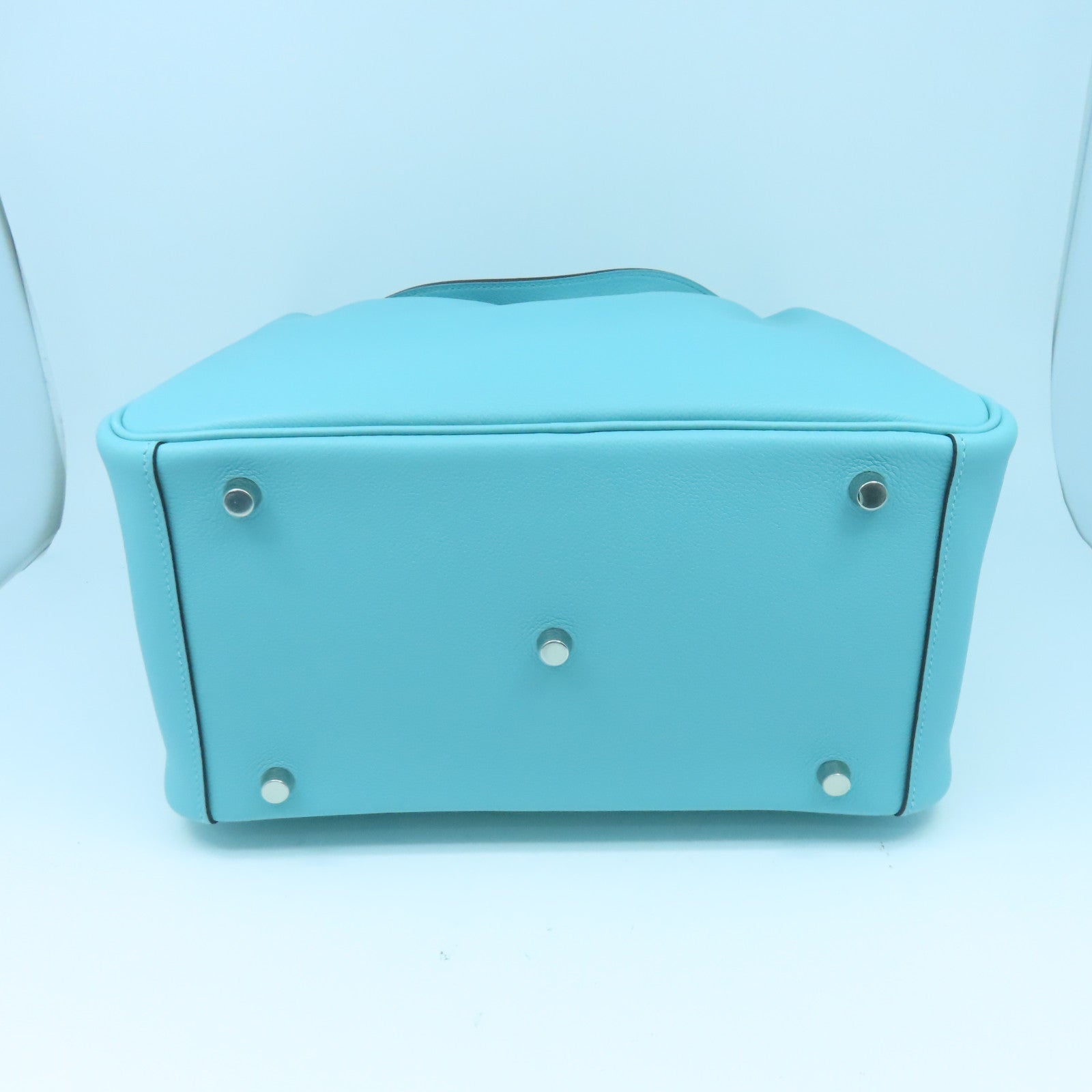 HERMES Evercolor皮革Lindy 30银扣手挽肩背两用袋Blue Atoll浅蓝色