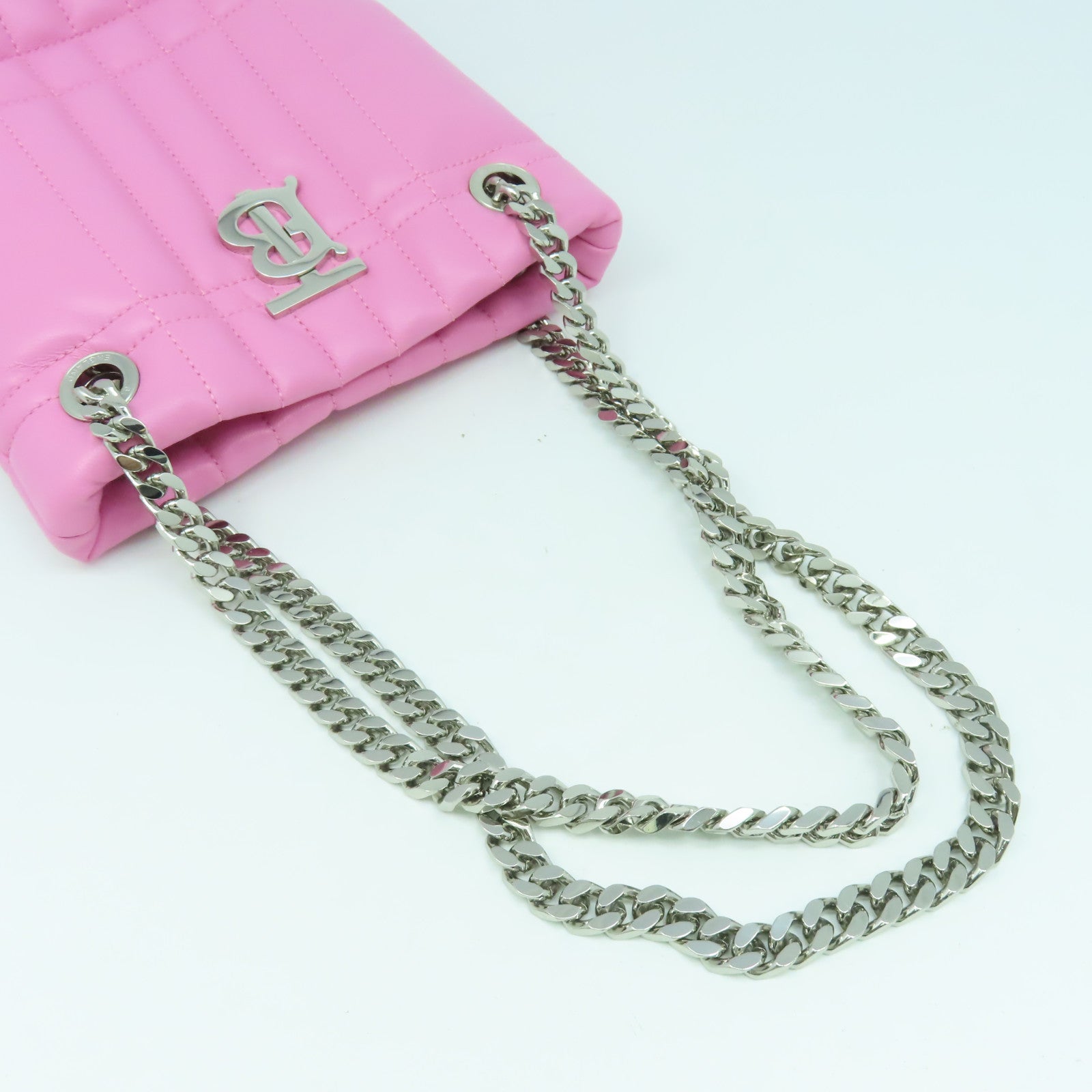BURBERRY 牛皮皮革Chain Shoulder Bag銀扣肩背袋粉紅色