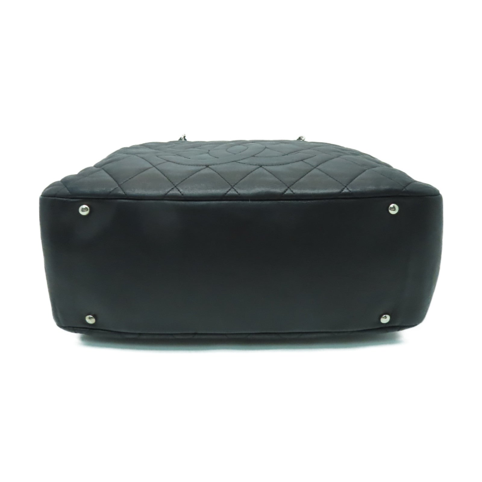 CHANEL 菱格牛皮皮革Chain Shoulder Bag銀扣鏈帶肩背袋黒色