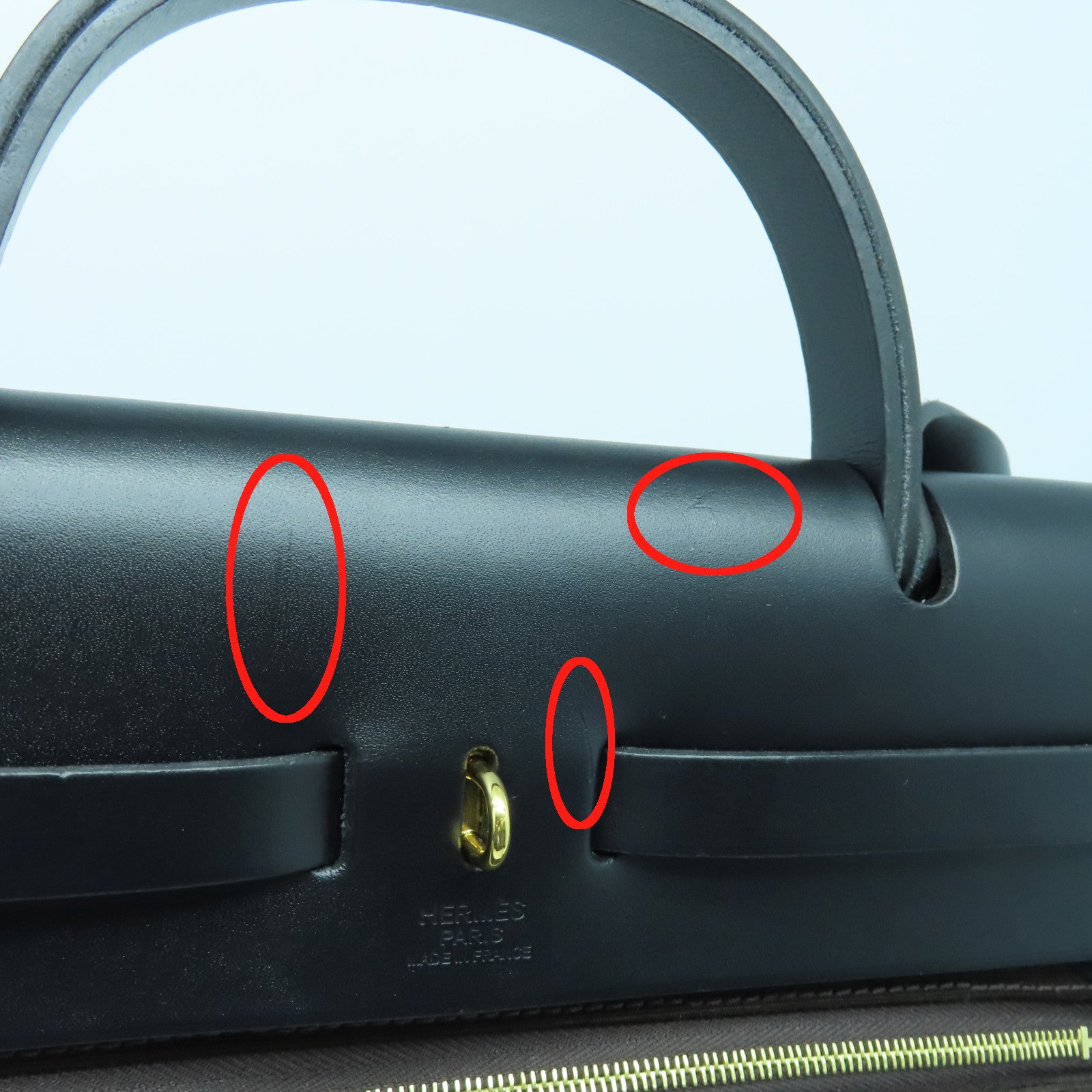HERMES 帆布Herbag PM金扣手挽肩背两用袋咖啡色/黑色
