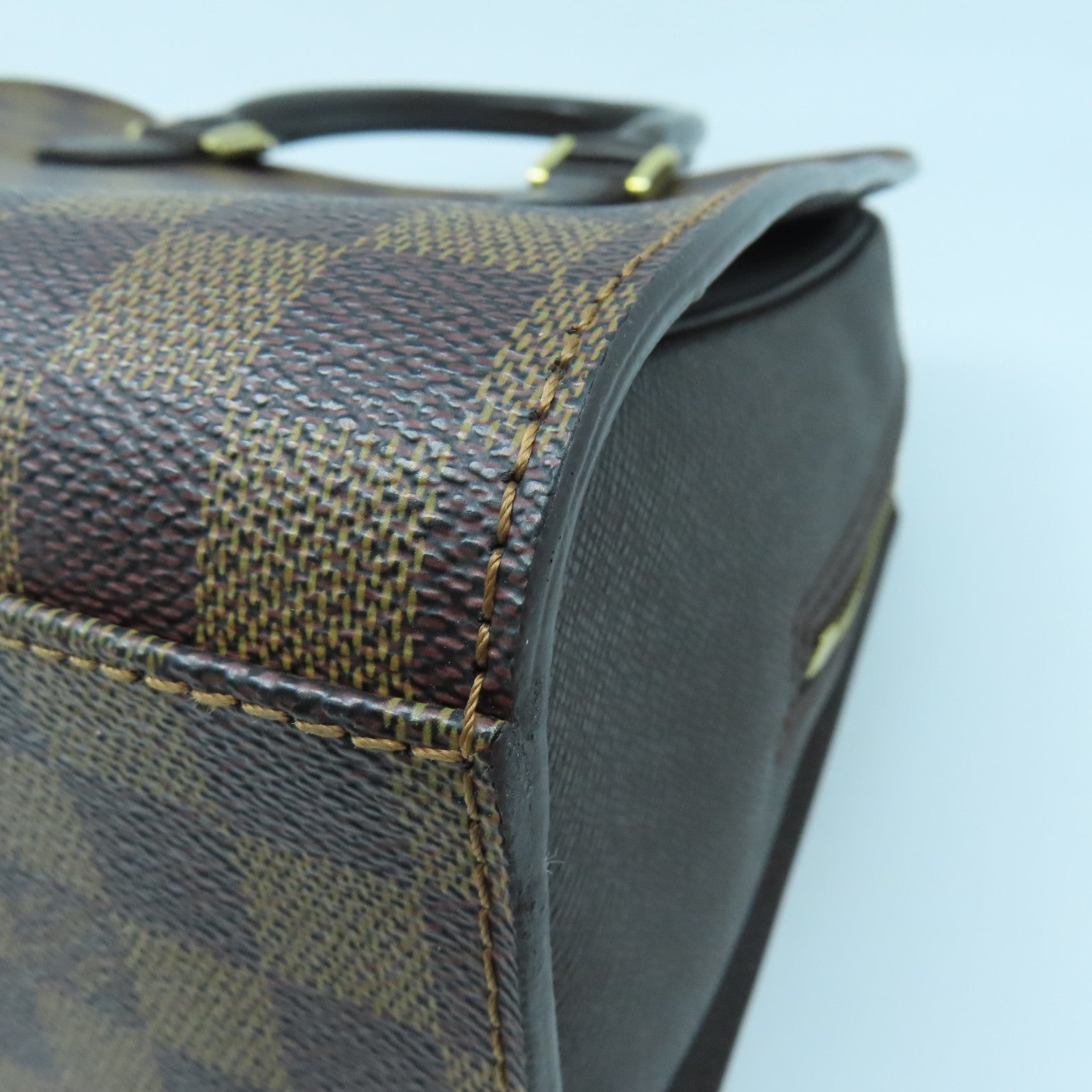 LOUIS VUITTON Damier Triana gold buckle handle bag brown