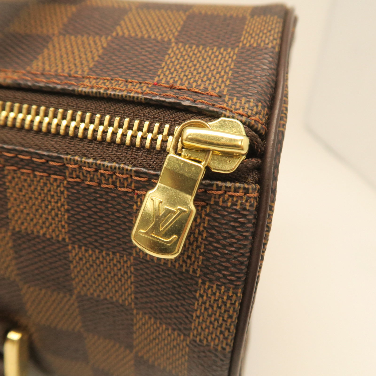 LOUIS VUITTON Damier Papillon PM Gold Buckle Shoulder Bag Brown