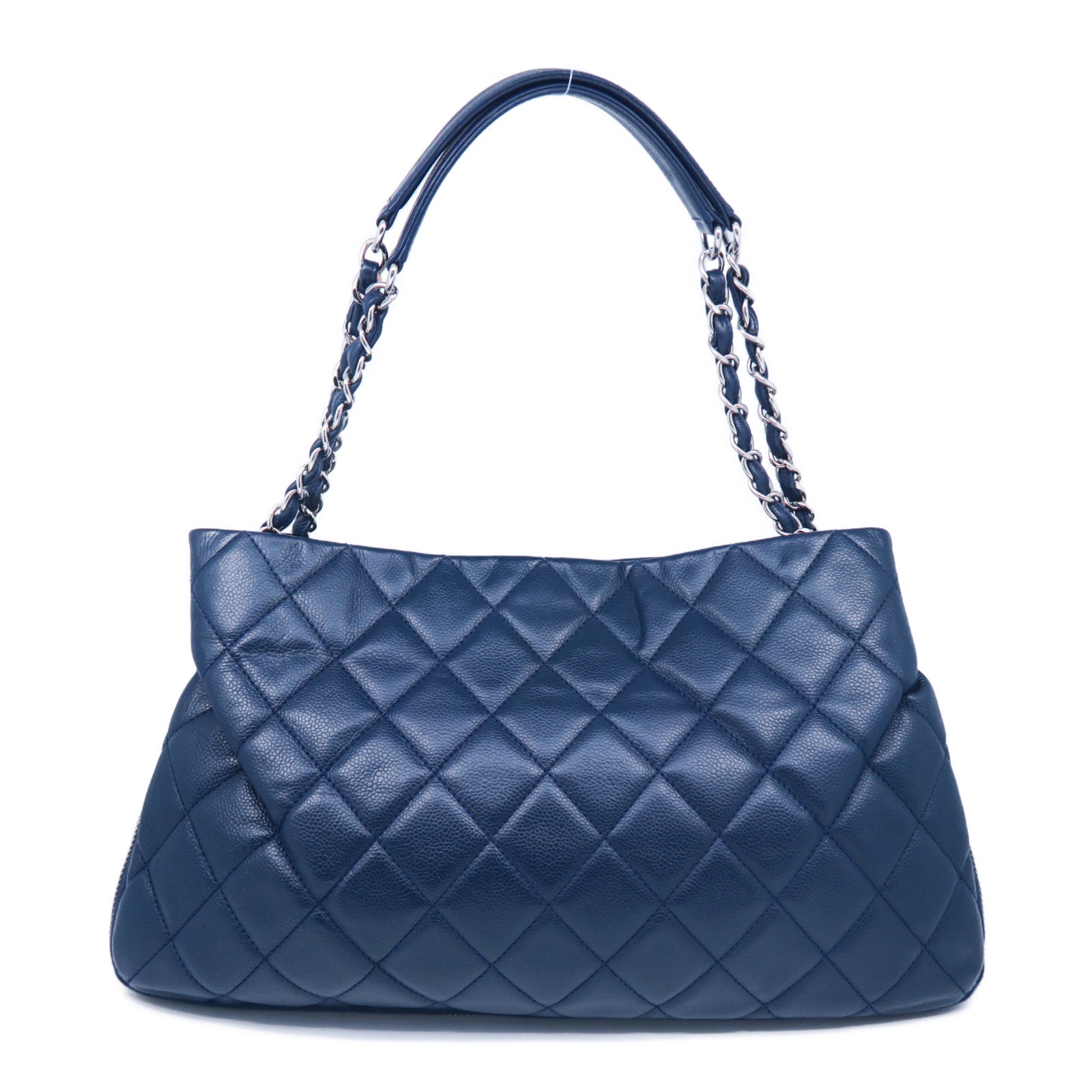 CHANEL 菱格牛皮皮革Chain Shoulder Bag銀扣鏈帶肩背袋藍色