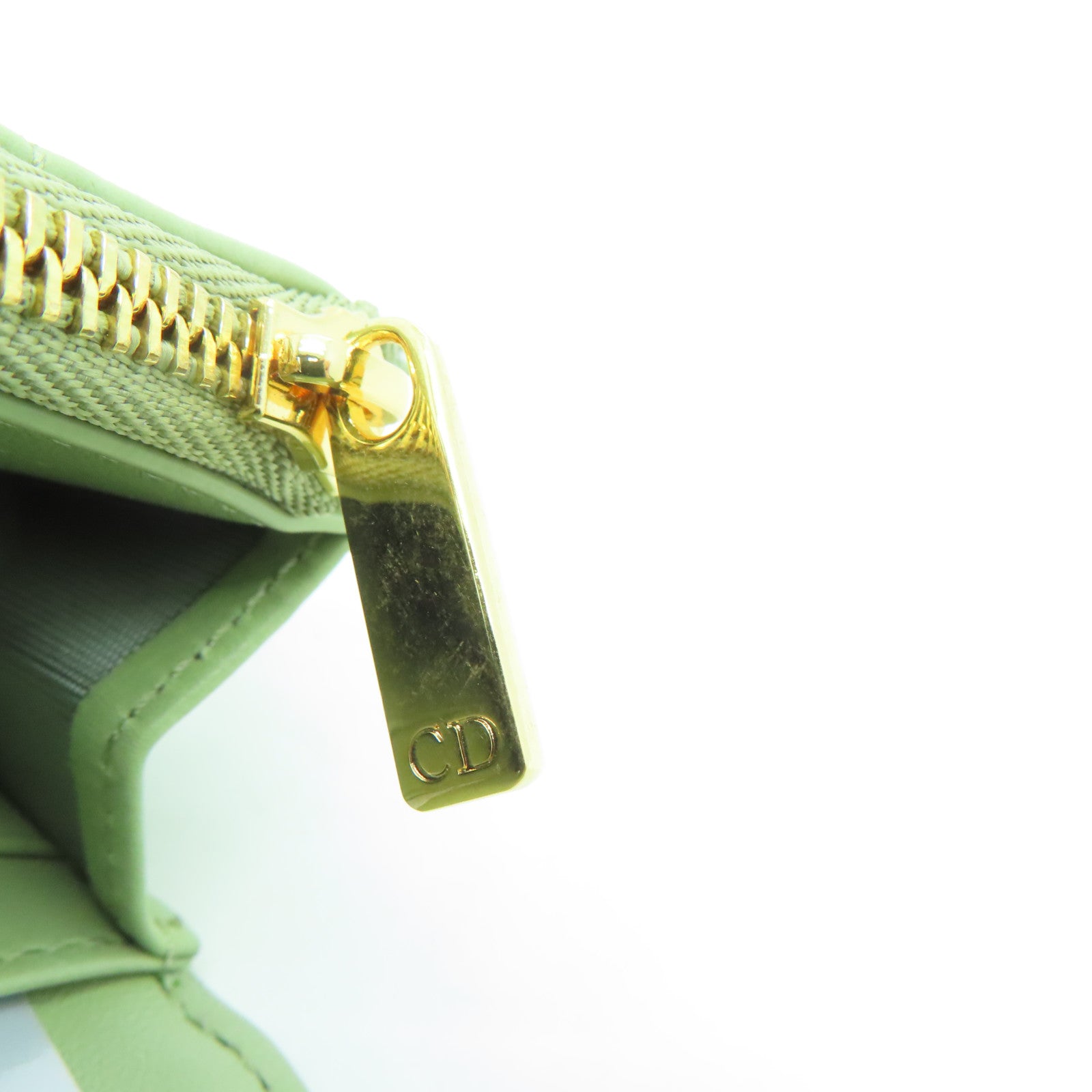 Dior Leather Card Case Gold Buckle Card Holder Green