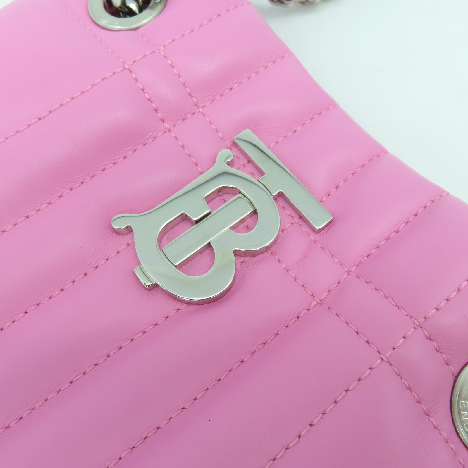 BURBERRY 牛皮皮革Chain Shoulder Bag銀扣肩背袋粉紅色