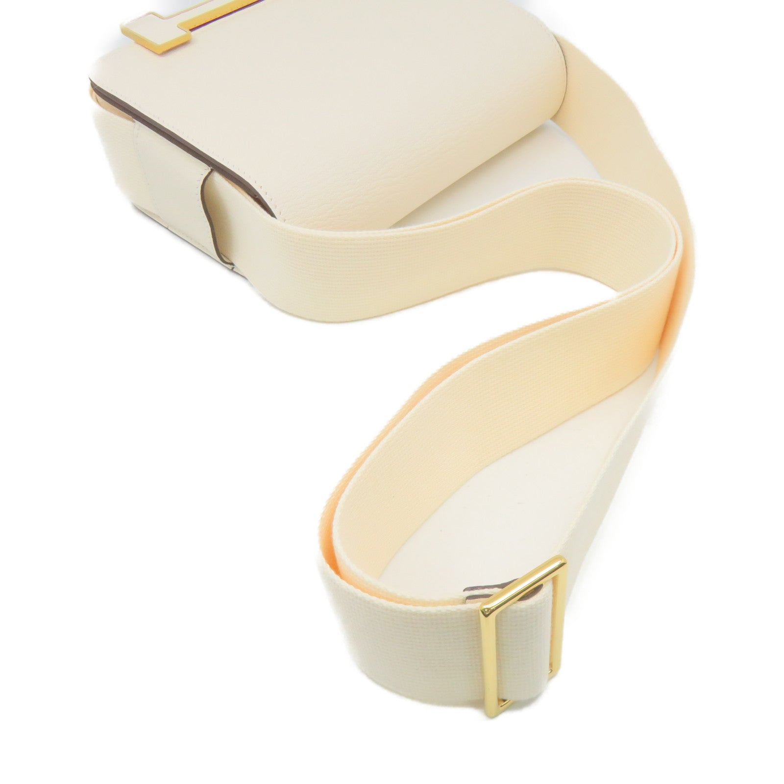 HERMES Chevre皮革Geta Shoulder Bag金扣肩背袋Nata奶油白色