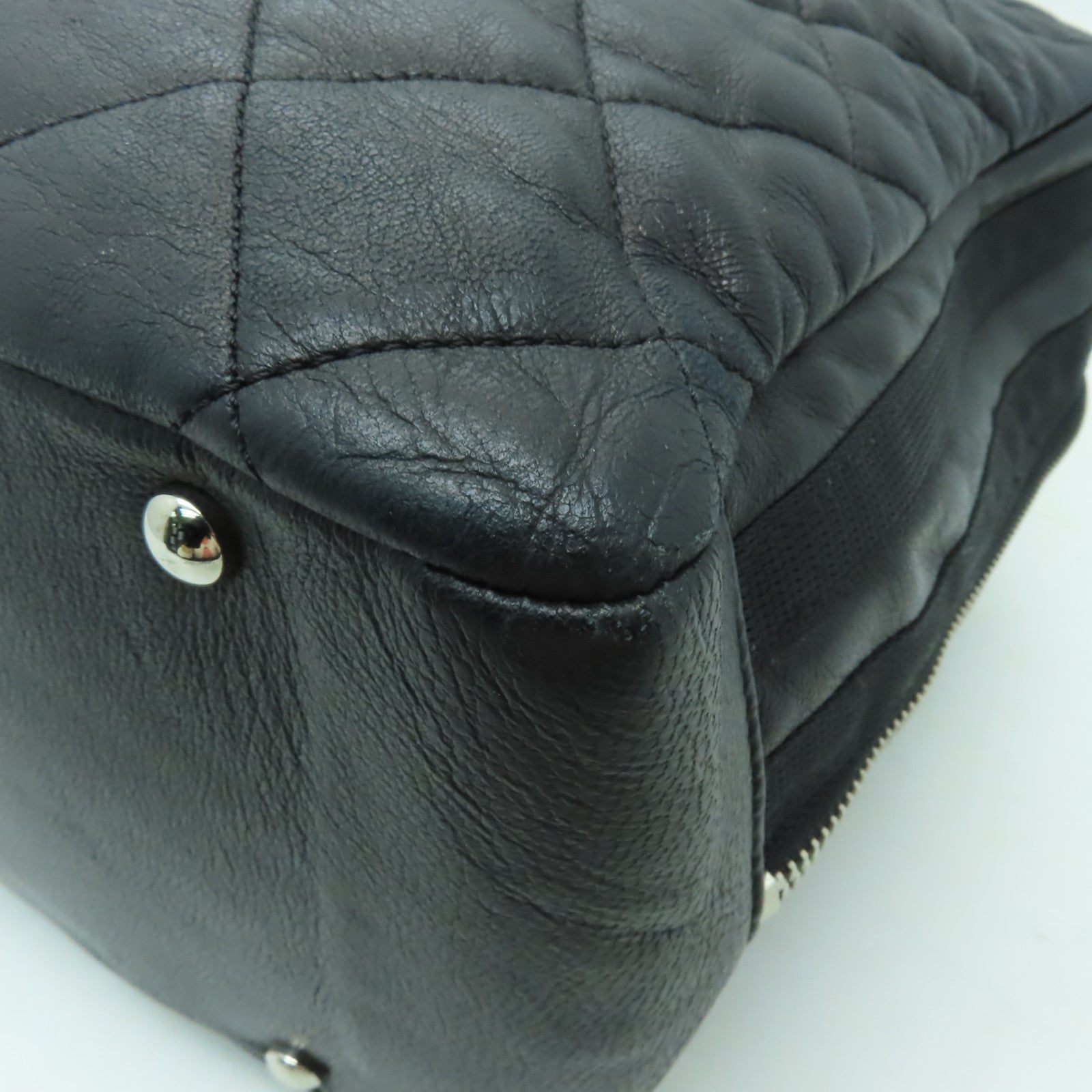 CHANEL 菱格牛皮皮革Chain Shoulder Bag銀扣鏈帶肩背袋黒色