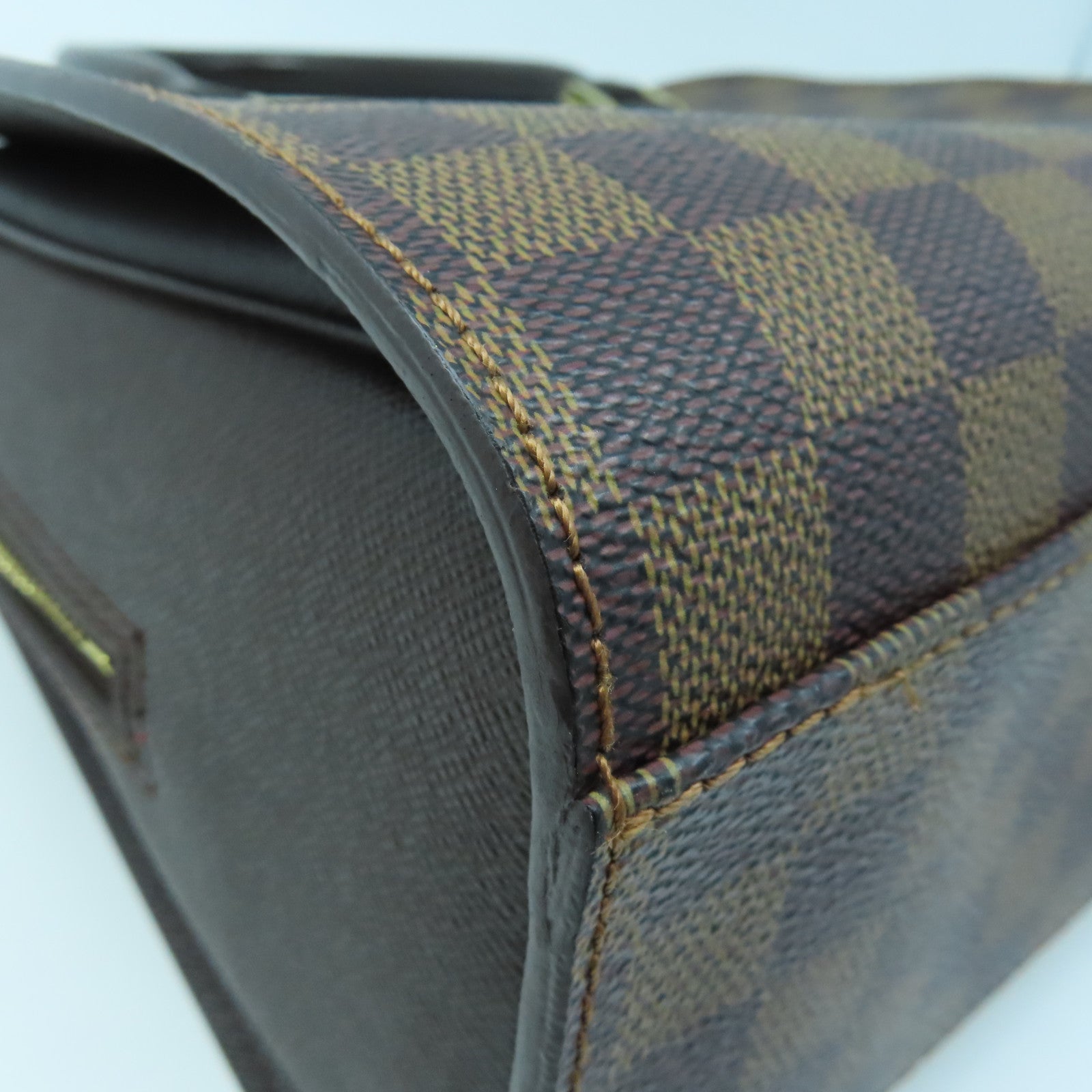 LOUIS VUITTON Damier Triana gold buckle handle bag brown