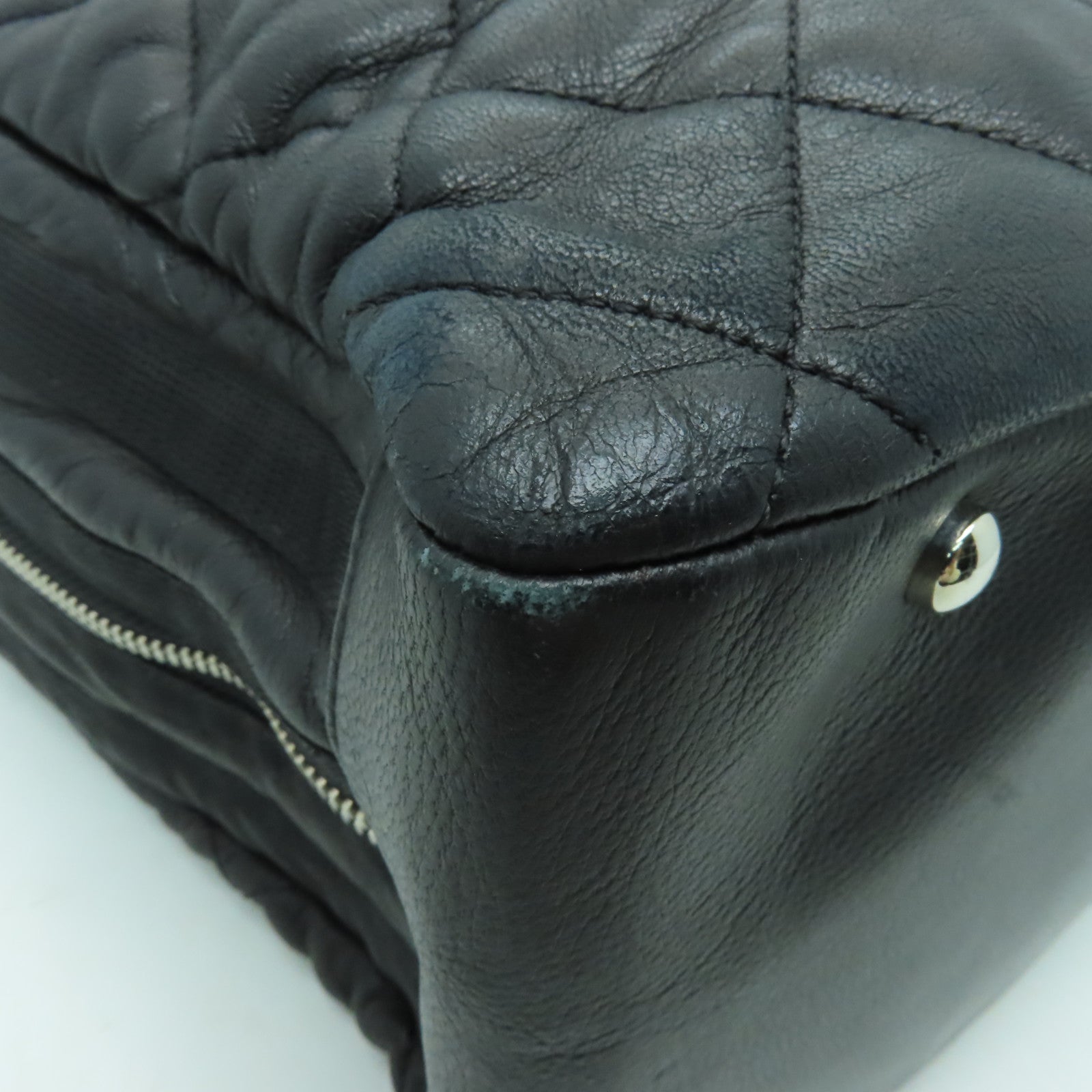 CHANEL 菱格牛皮皮革Chain Shoulder Bag銀扣鏈帶肩背袋黒色