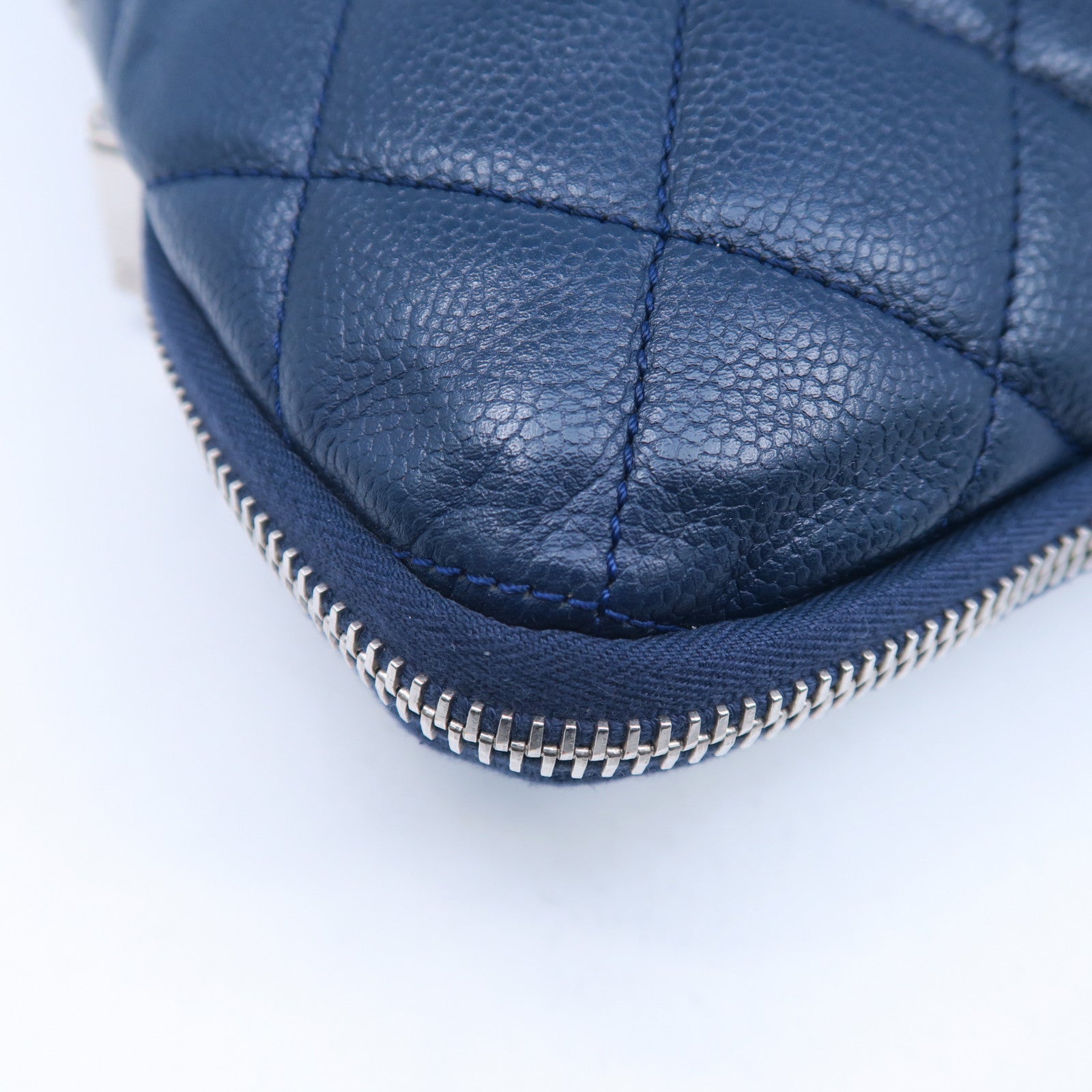 CHANEL 菱格牛皮皮革Chain Shoulder Bag銀扣鏈帶肩背袋藍色