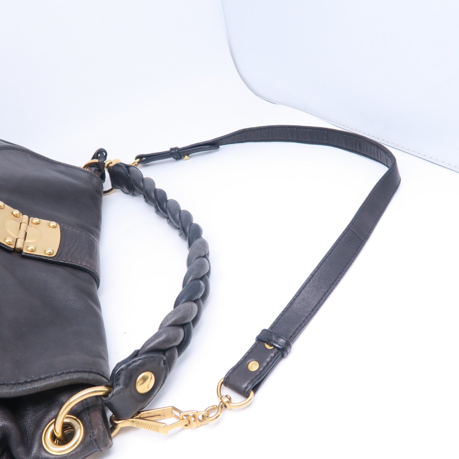 Miu Miu 牛皮皮革2 Way Bag金扣手挽肩背兩用袋黑色
