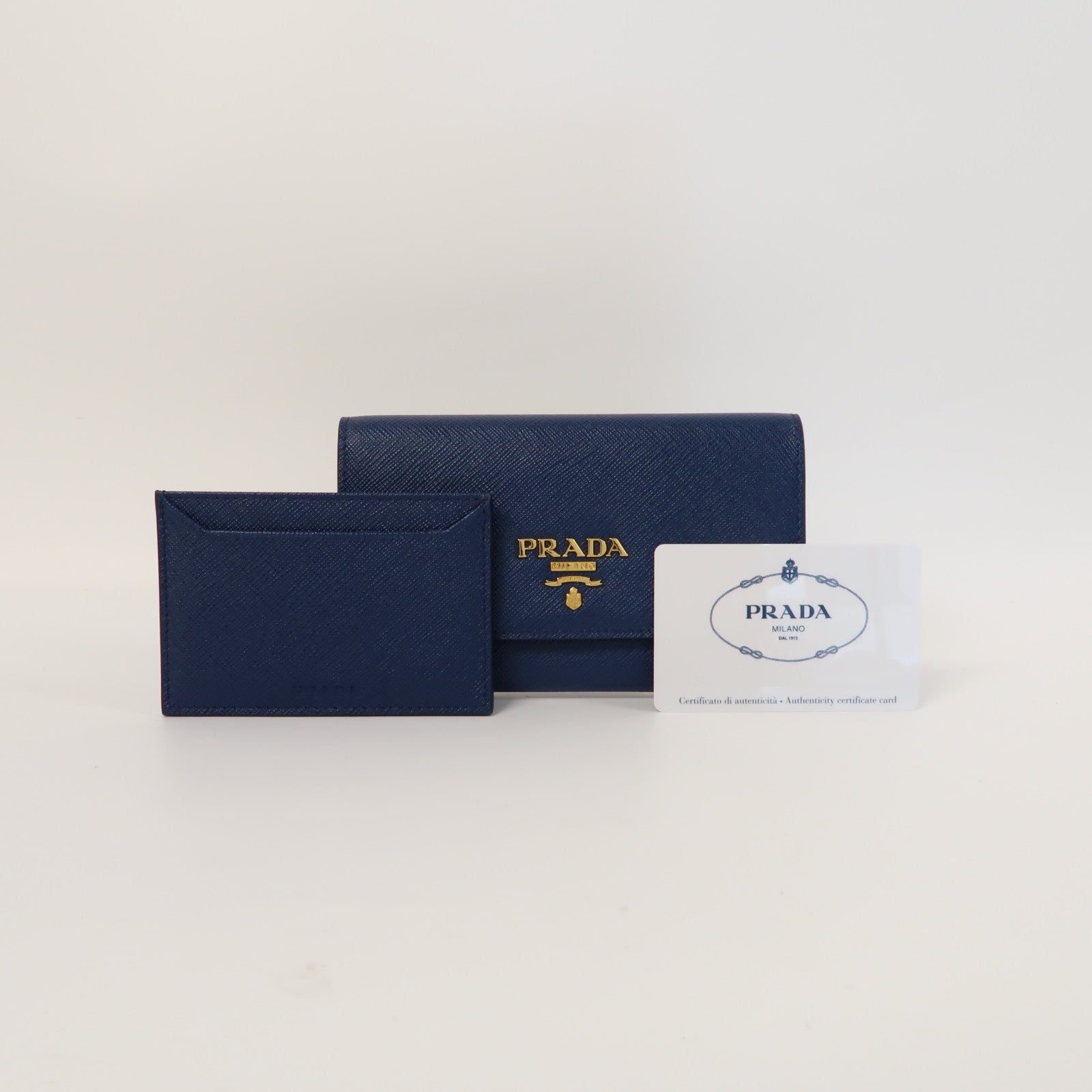 PRADA 牛皮皮革Card Case金扣卡片套藍色