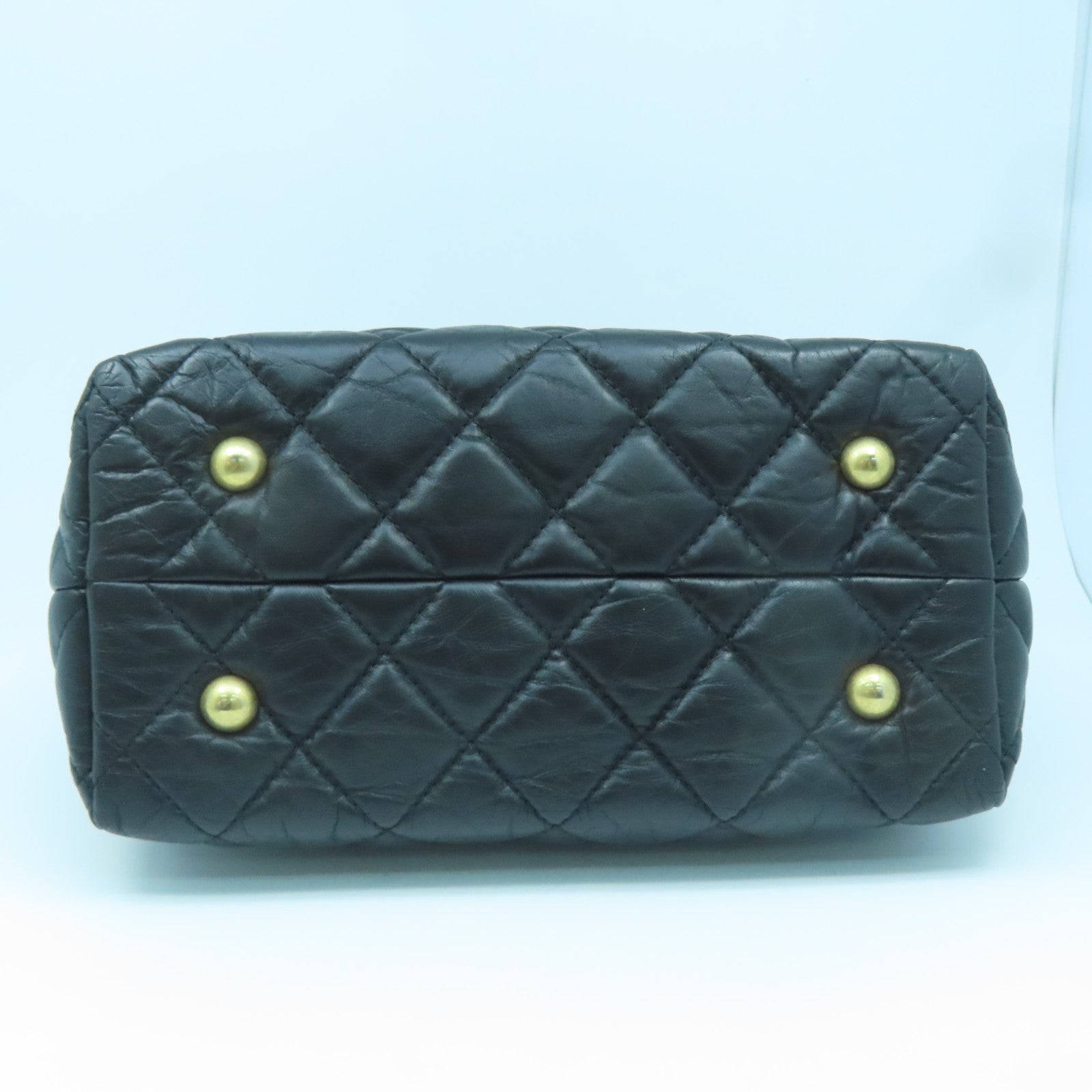 CHANEL Rhombus Aged Calf Leather 2.55 Gold Buckle Shoulder Bag Black