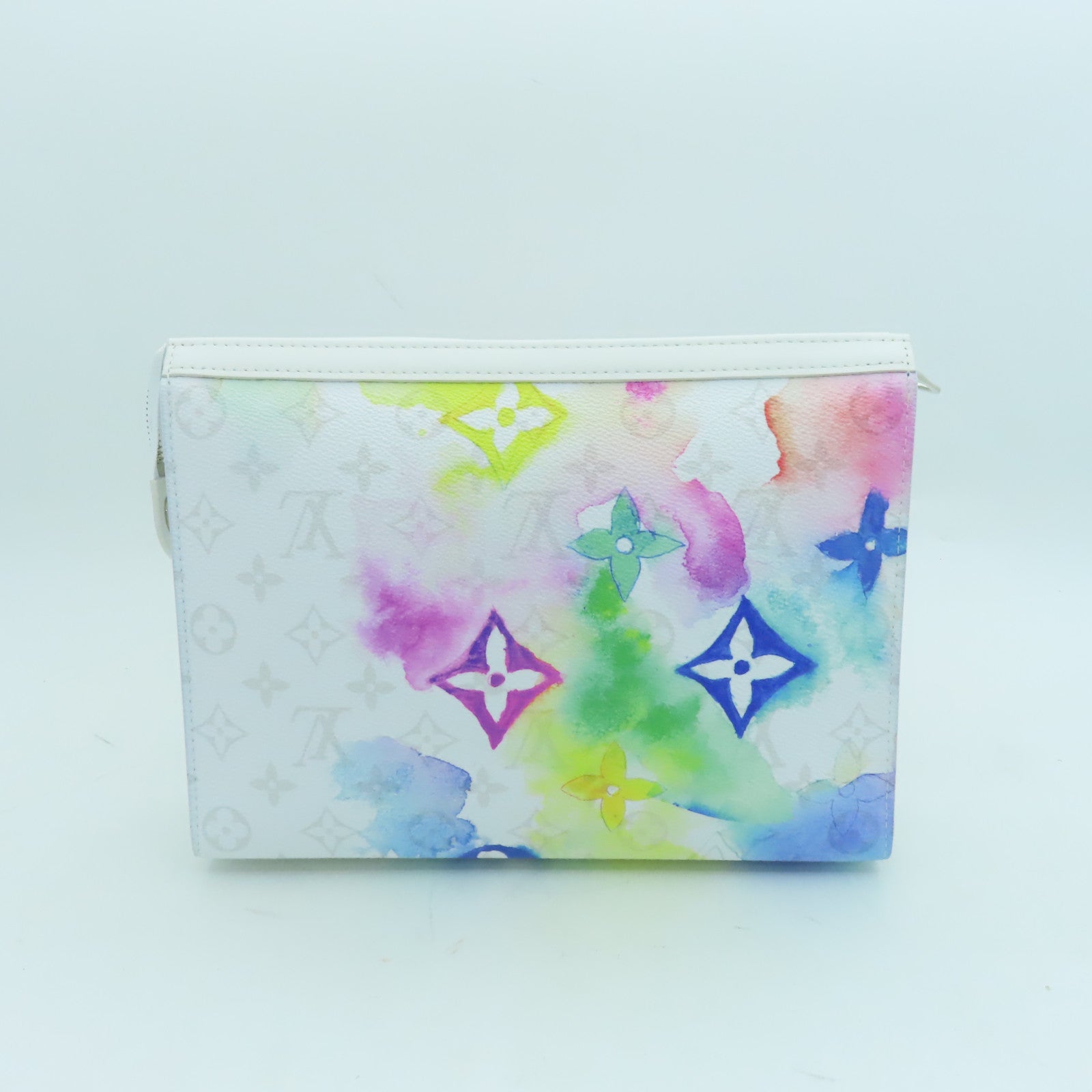 LOUIS VUITTON 【激減優惠】Monogram Watercolor Pochette Voyage MM銀扣手拿包白色/彩色