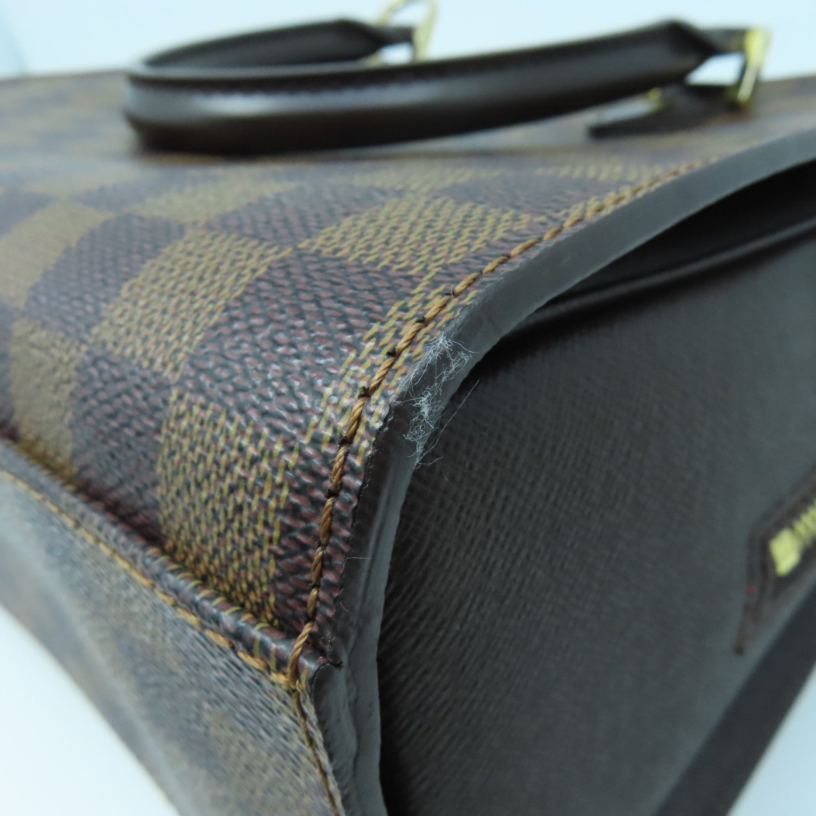 LOUIS VUITTON Damier Triana gold buckle handle bag brown