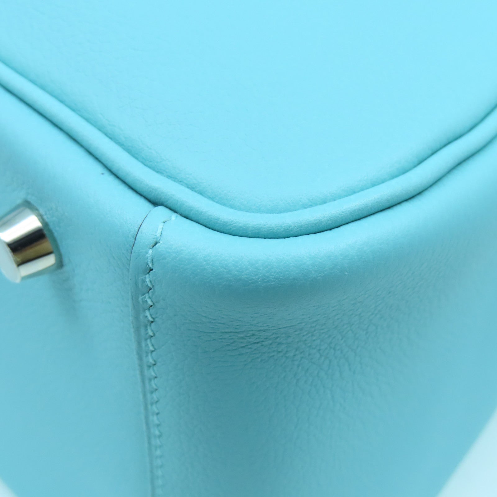 HERMES Evercolor皮革Lindy 30银扣手挽肩背两用袋Blue Atoll浅蓝色
