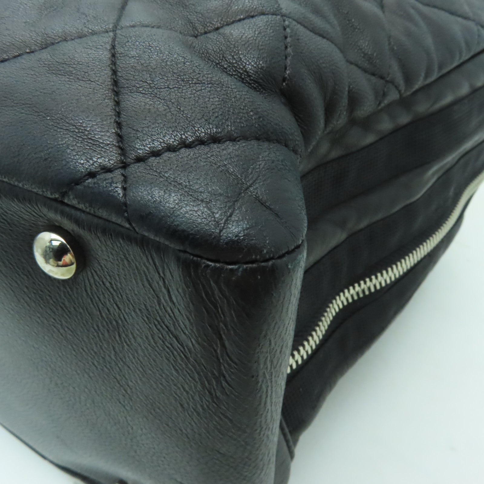 CHANEL 菱格牛皮皮革Chain Shoulder Bag銀扣鏈帶肩背袋黒色